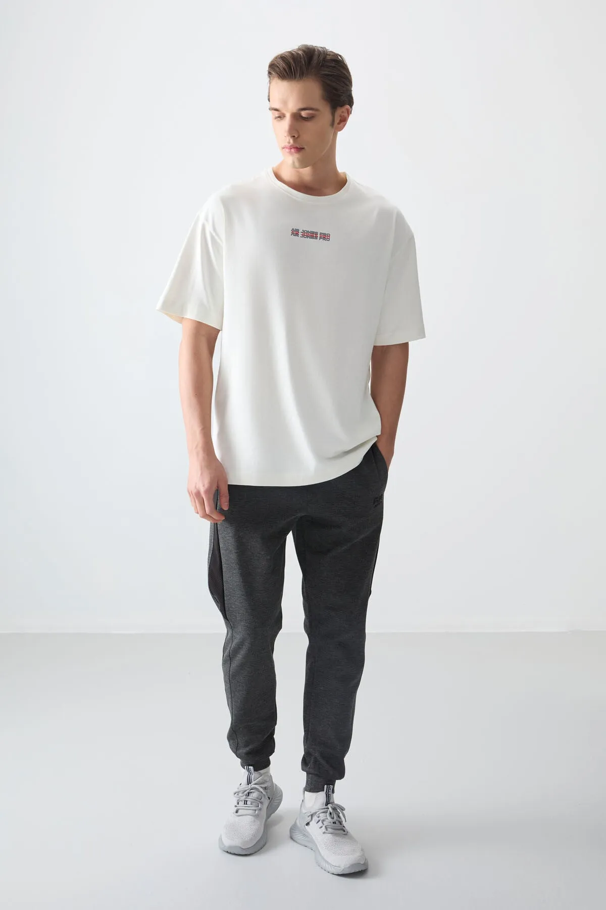 0 pamuk kalin yumuşak dokulu oversize fit baskili erkek t-shirt - 88354