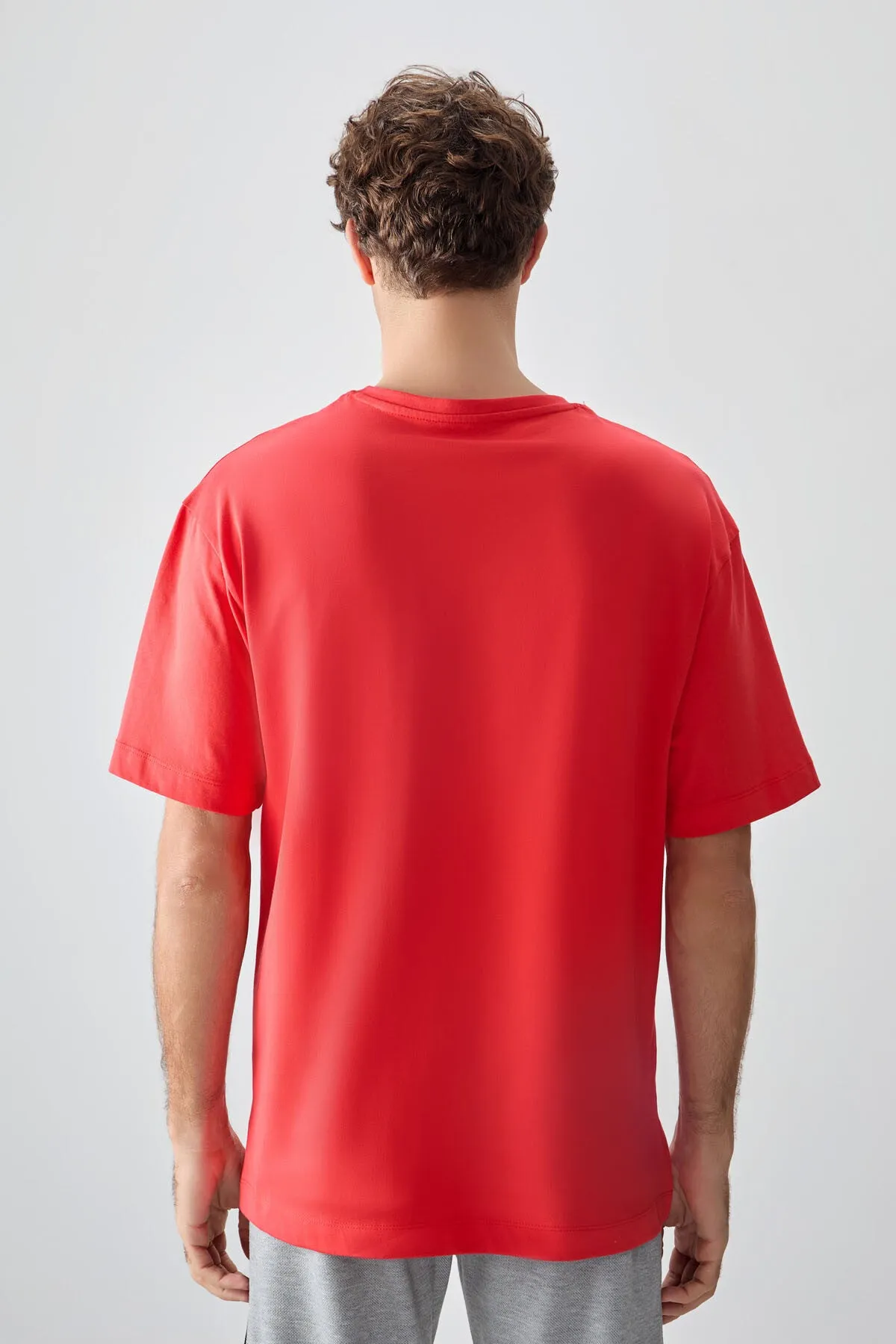 0 pamuk kalin yumuşak dokulu oversize fit baskili erkek t-shirt - 88354