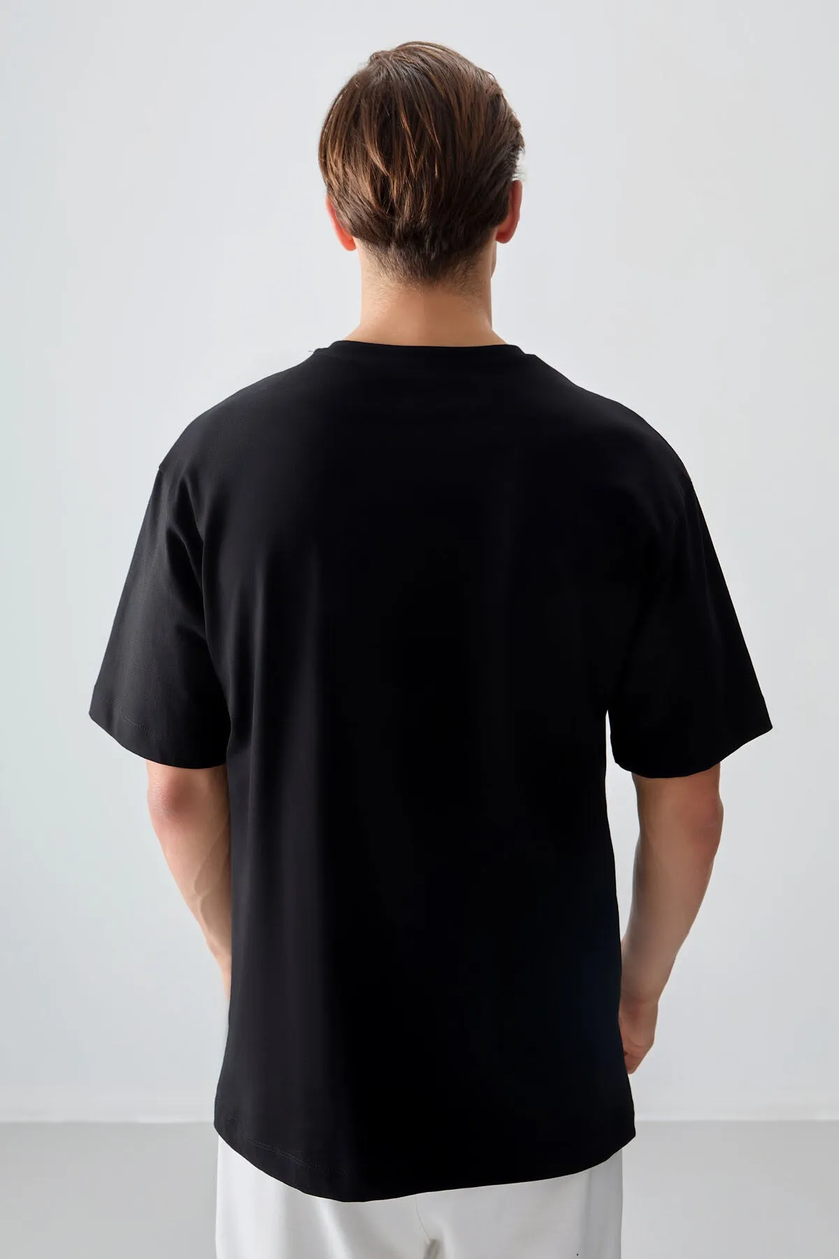 0 pamuk kalin yumuşak dokulu oversize fit baskili erkek t-shirt - 88354