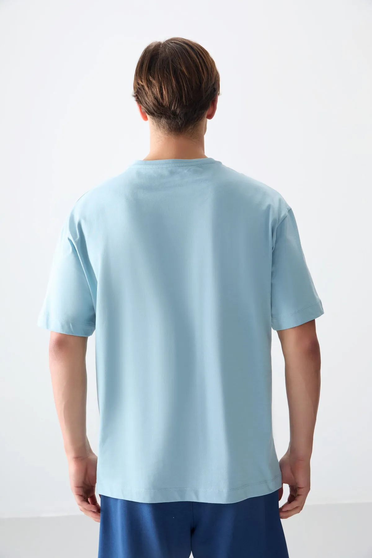 0 pamuk kalin yumuşak dokulu oversize fit baskili erkek t-shirt - 88354