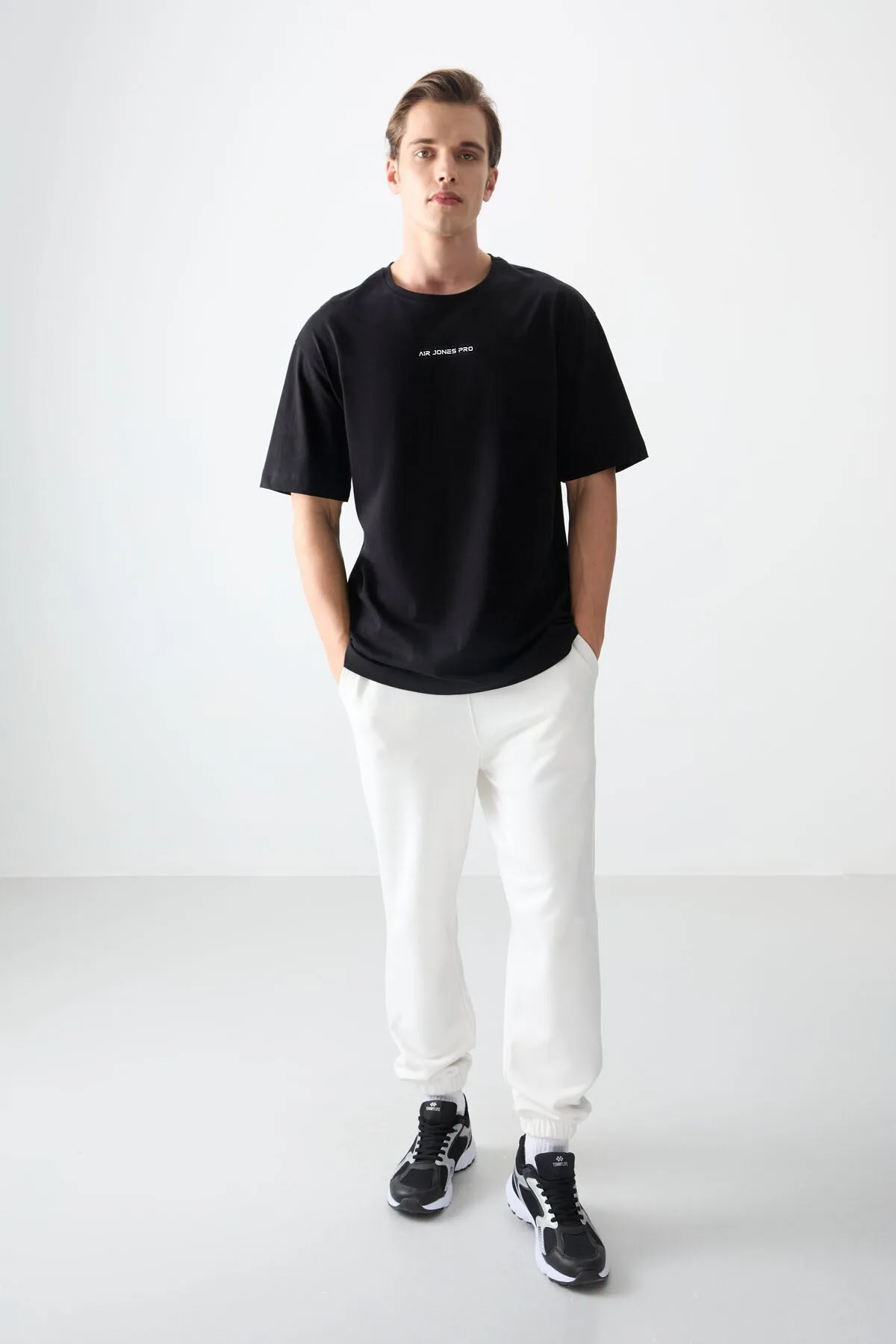 0 pamuk kalin yumuşak dokulu oversize fit baskili erkek t-shirt - 88354