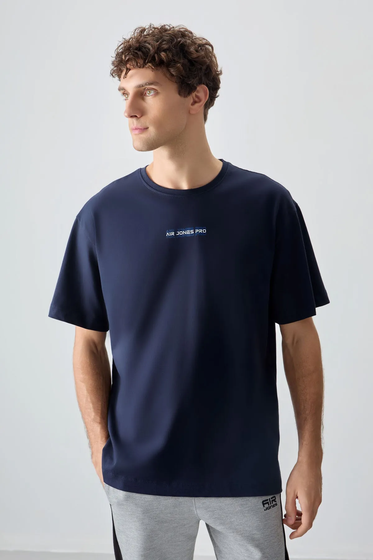 0 pamuk kalin yumuşak dokulu oversize fit baskili erkek t-shirt - 88354