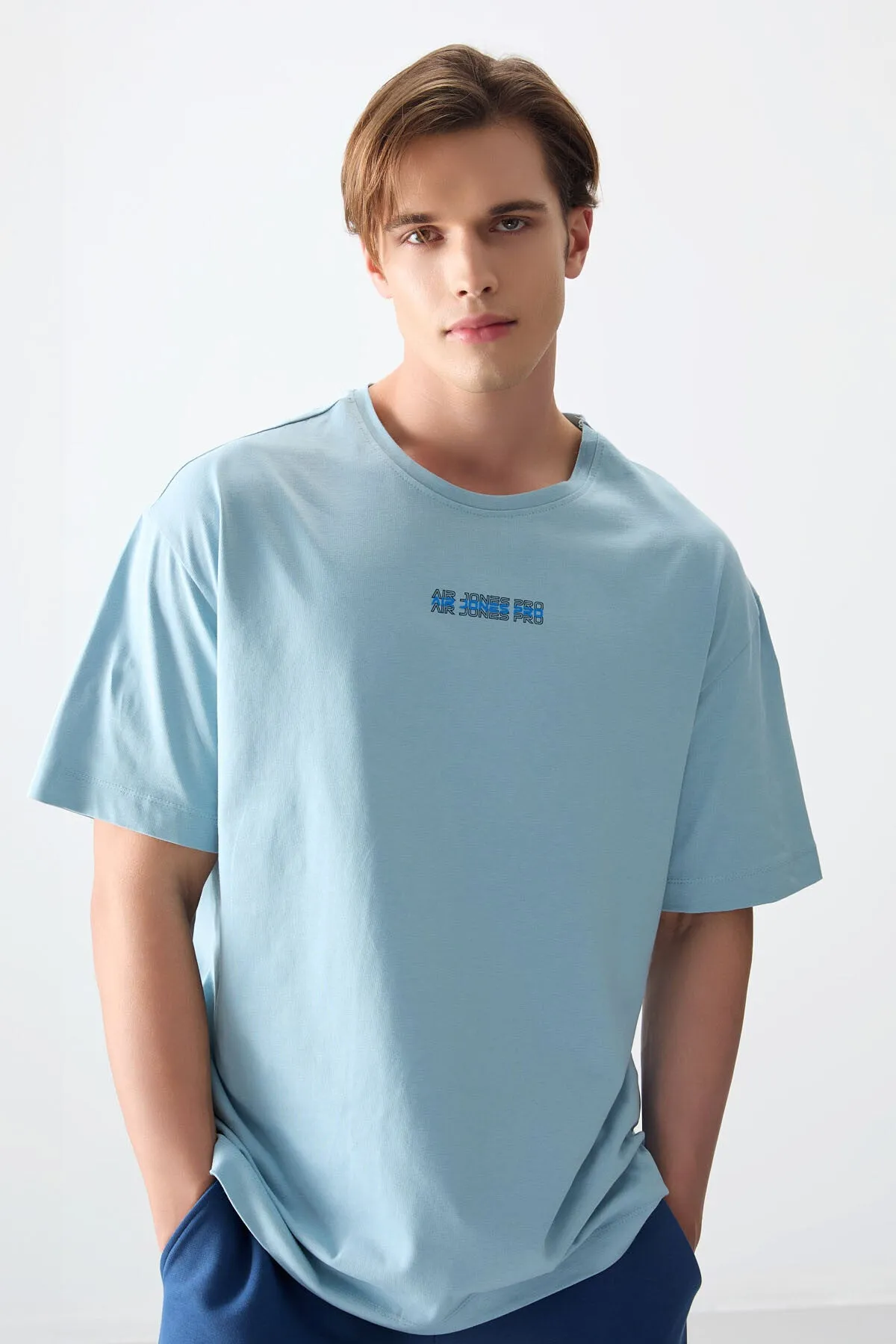 0 pamuk kalin yumuşak dokulu oversize fit baskili erkek t-shirt - 88354