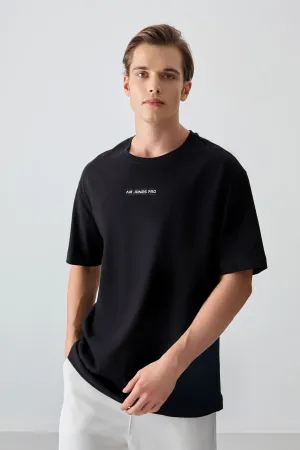 0 pamuk kalin yumuşak dokulu oversize fit baskili erkek t-shirt - 88354