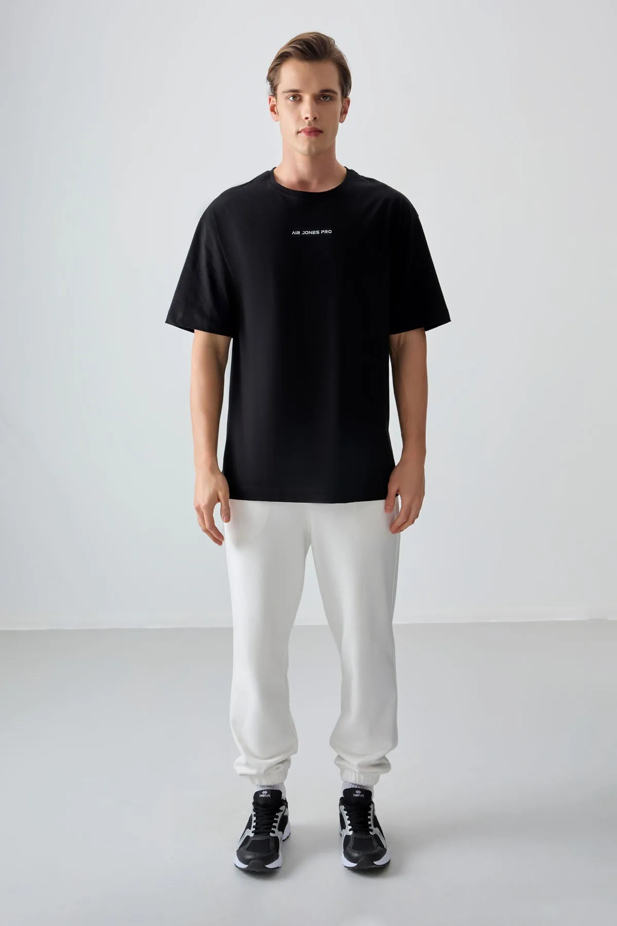 0 pamuk kalin yumuşak dokulu oversize fit baskili erkek t-shirt - 88354