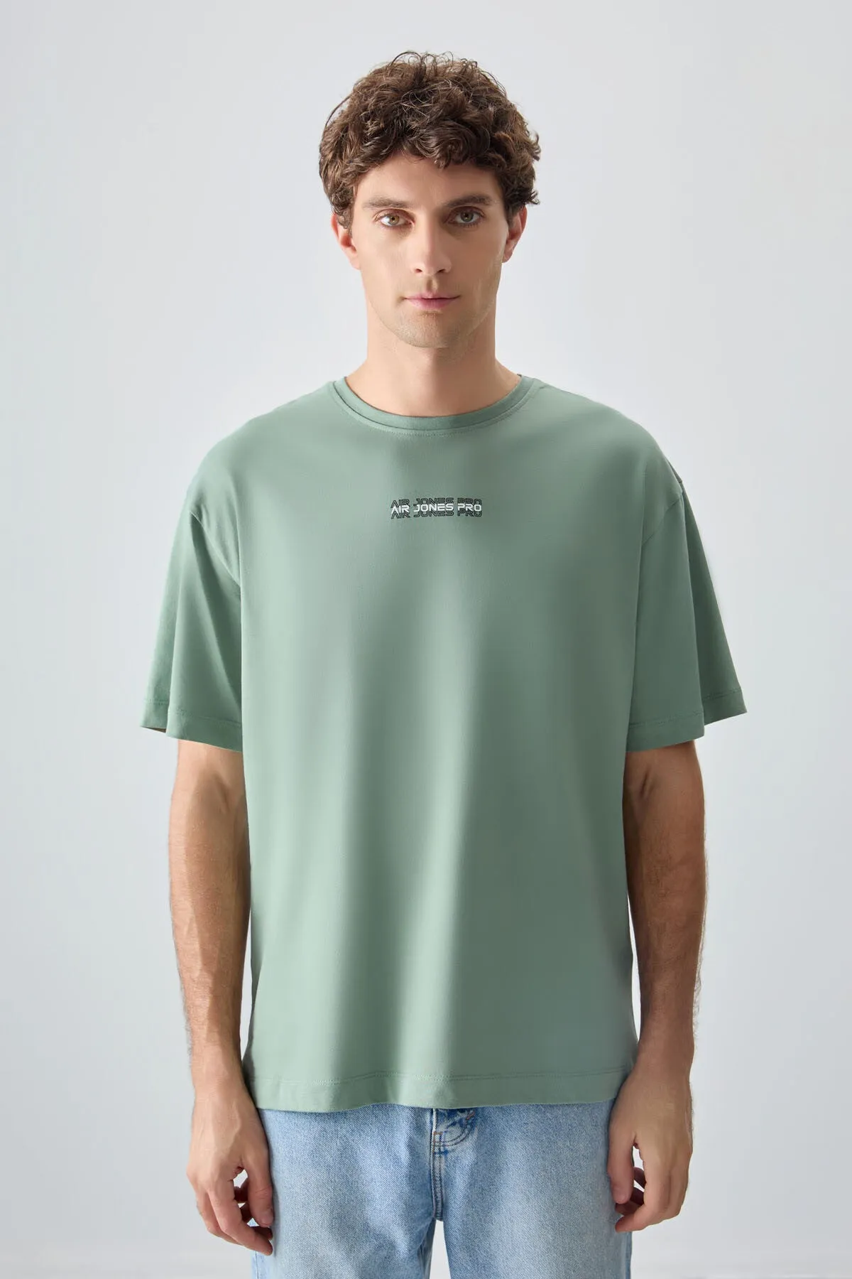 0 pamuk kalin yumuşak dokulu oversize fit baskili erkek t-shirt - 88354