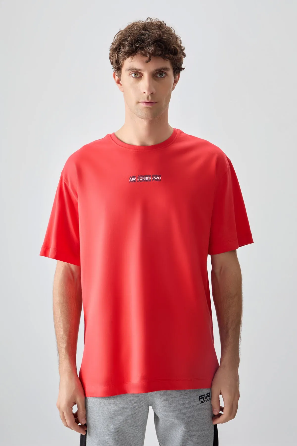 0 pamuk kalin yumuşak dokulu oversize fit baskili erkek t-shirt - 88354