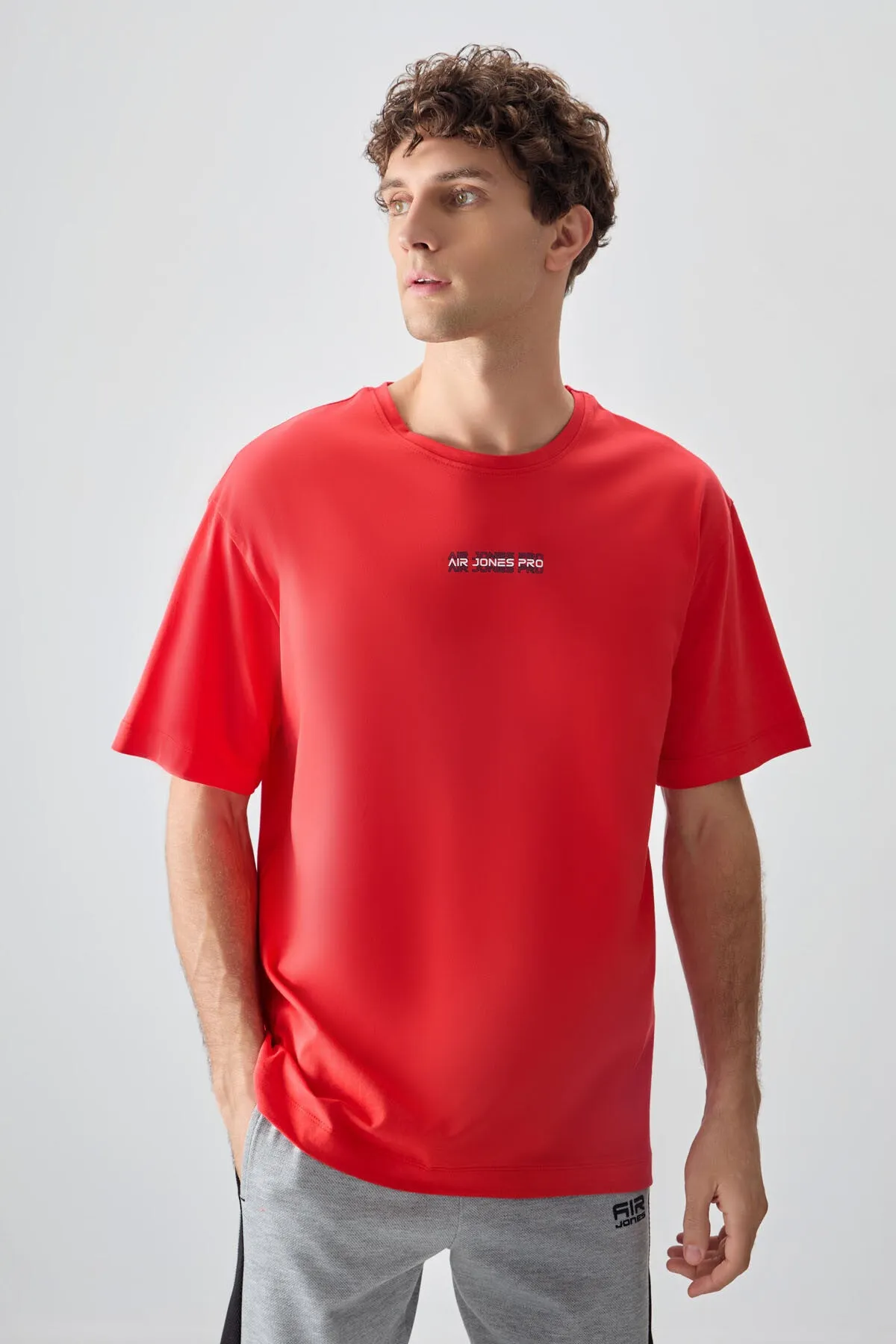 0 pamuk kalin yumuşak dokulu oversize fit baskili erkek t-shirt - 88354