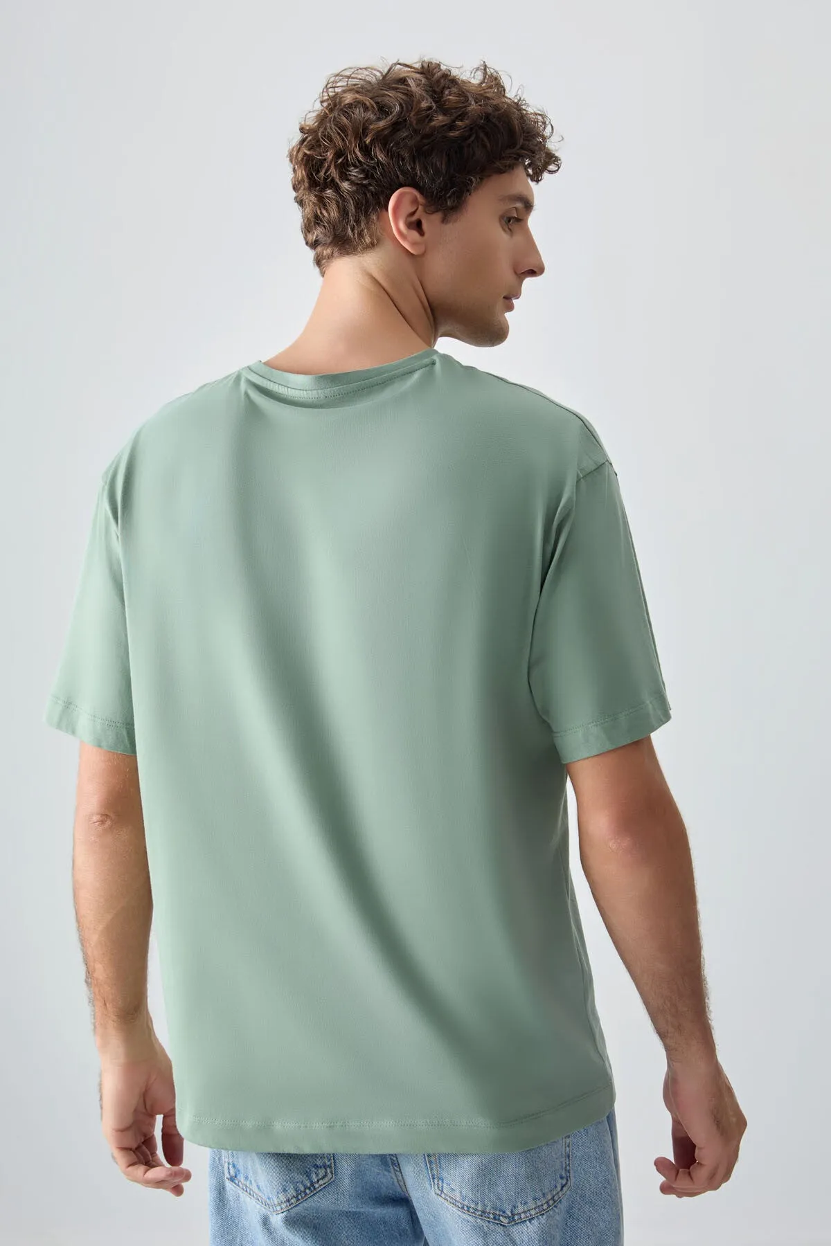 0 pamuk kalin yumuşak dokulu oversize fit baskili erkek t-shirt - 88354