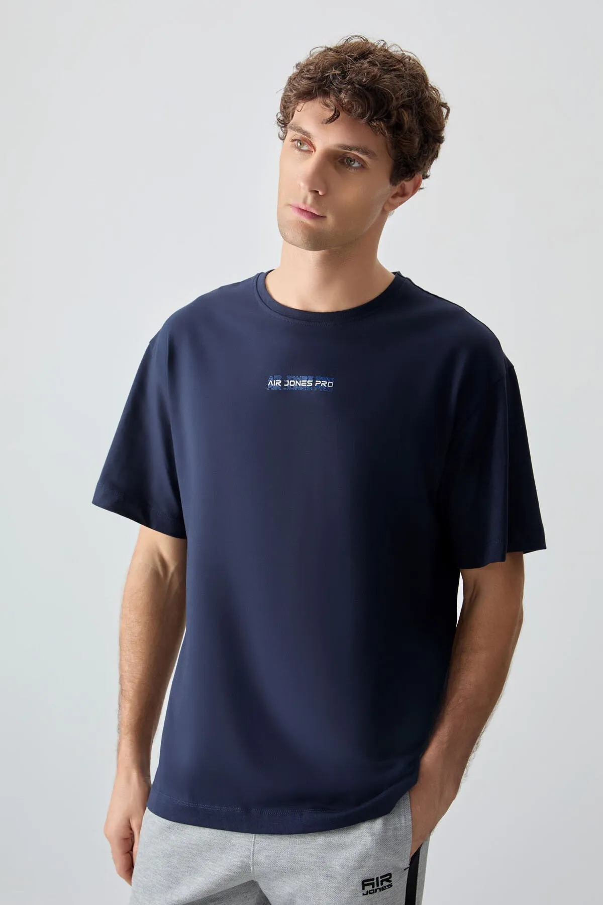 0 pamuk kalin yumuşak dokulu oversize fit baskili erkek t-shirt - 88354