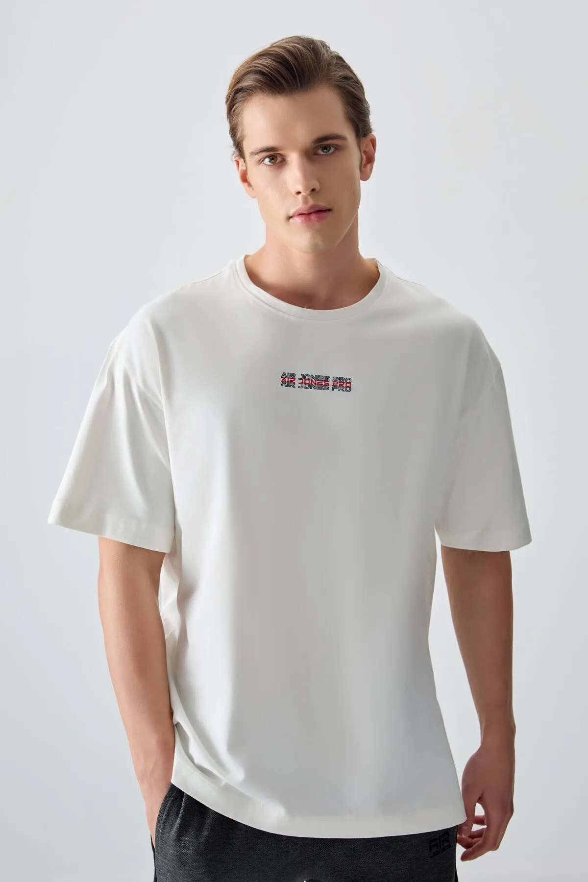0 pamuk kalin yumuşak dokulu oversize fit baskili erkek t-shirt - 88354
