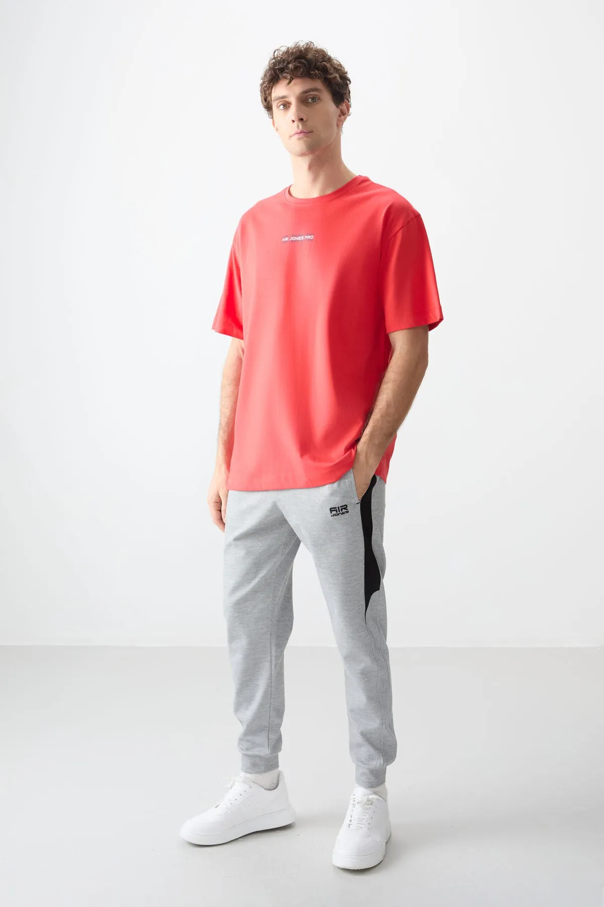 0 pamuk kalin yumuşak dokulu oversize fit baskili erkek t-shirt - 88354