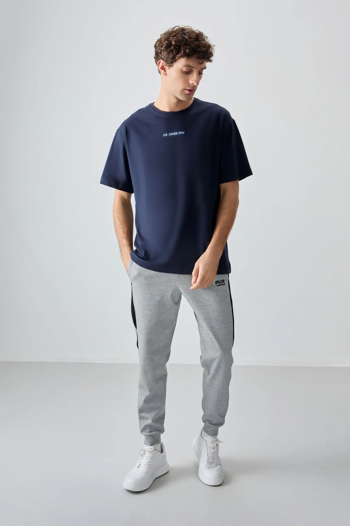 0 pamuk kalin yumuşak dokulu oversize fit baskili erkek t-shirt - 88354