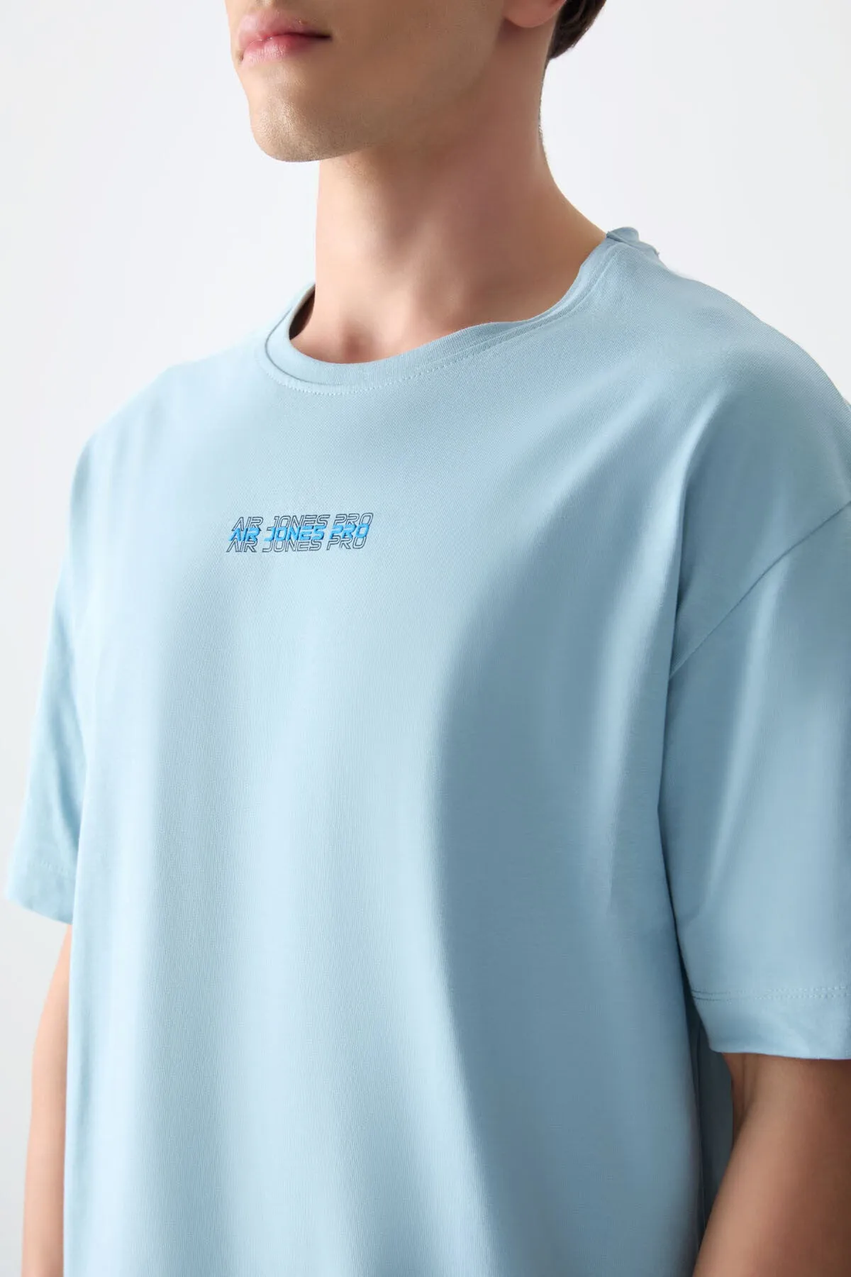 0 pamuk kalin yumuşak dokulu oversize fit baskili erkek t-shirt - 88354
