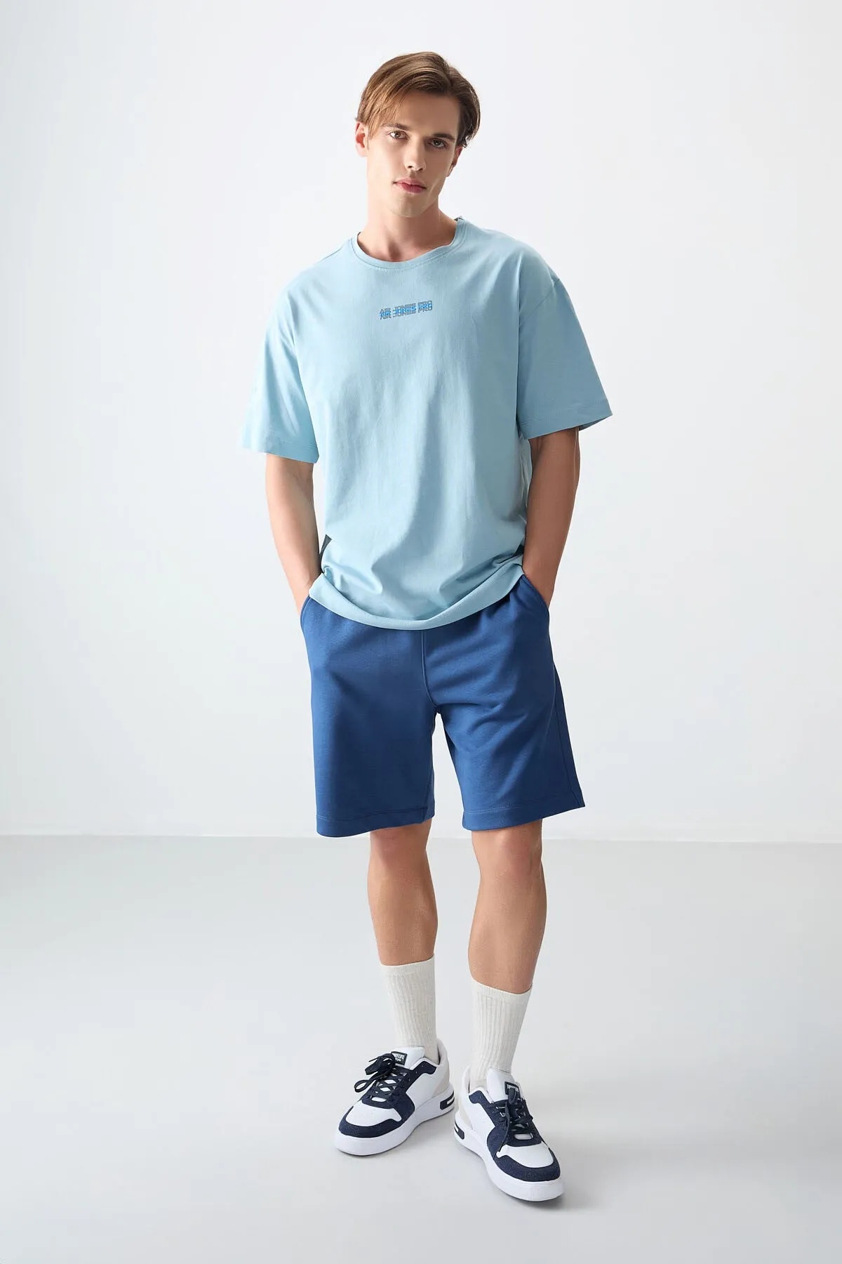0 pamuk kalin yumuşak dokulu oversize fit baskili erkek t-shirt - 88354