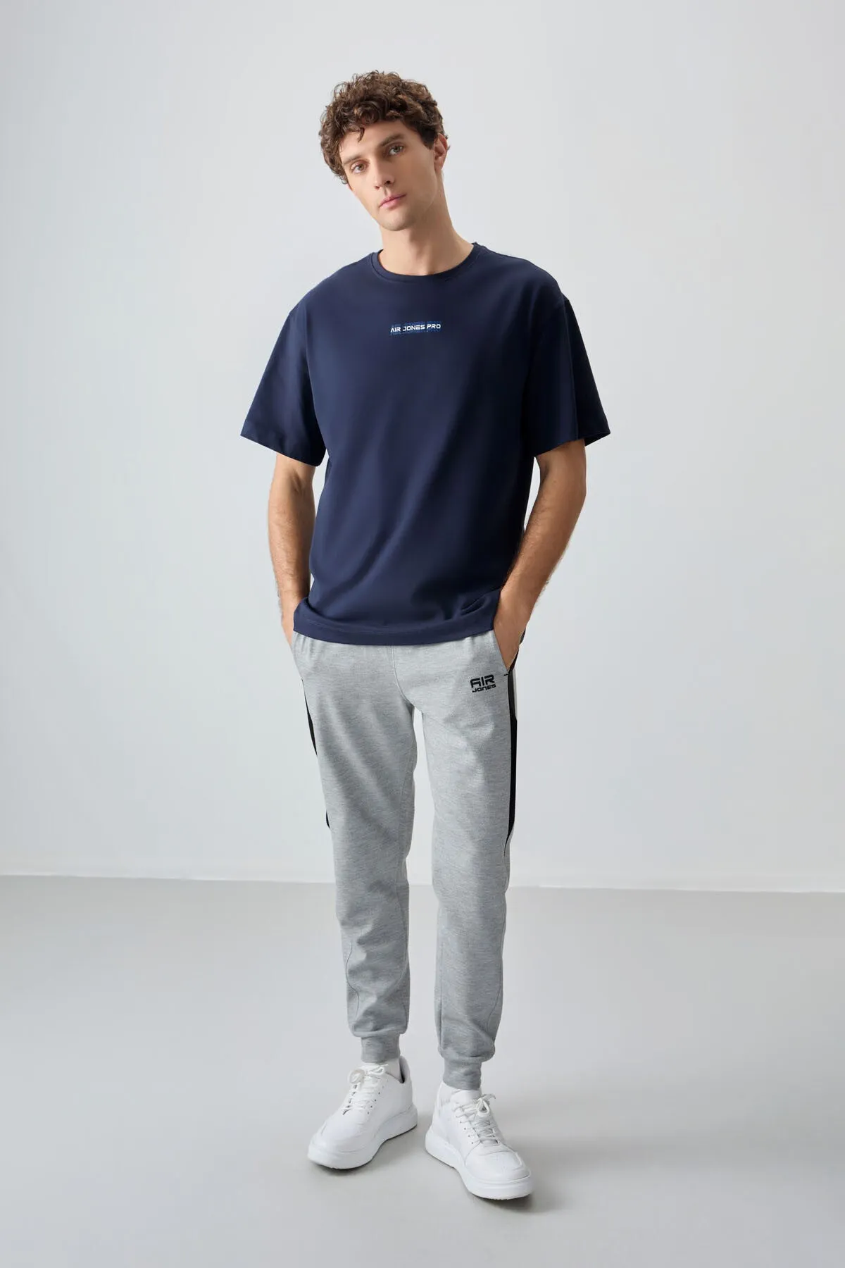 0 pamuk kalin yumuşak dokulu oversize fit baskili erkek t-shirt - 88354