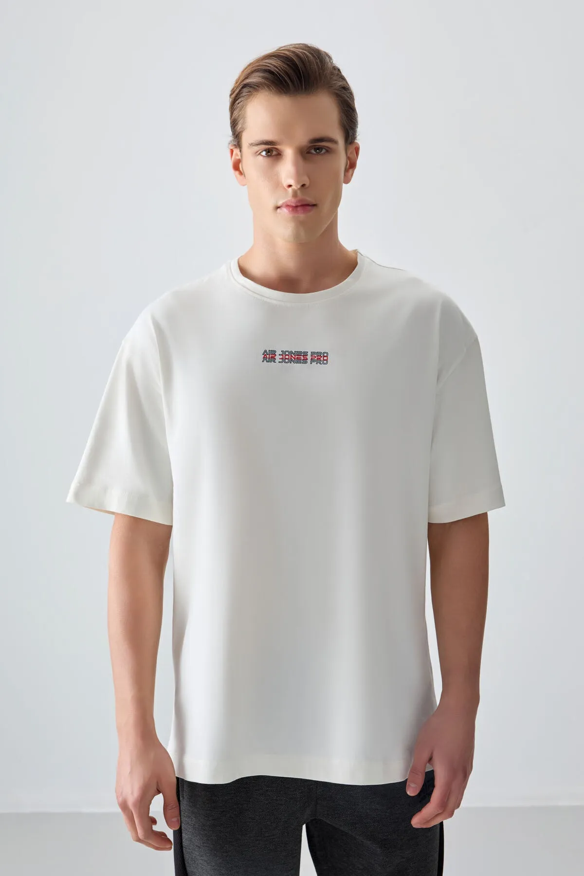 0 pamuk kalin yumuşak dokulu oversize fit baskili erkek t-shirt - 88354