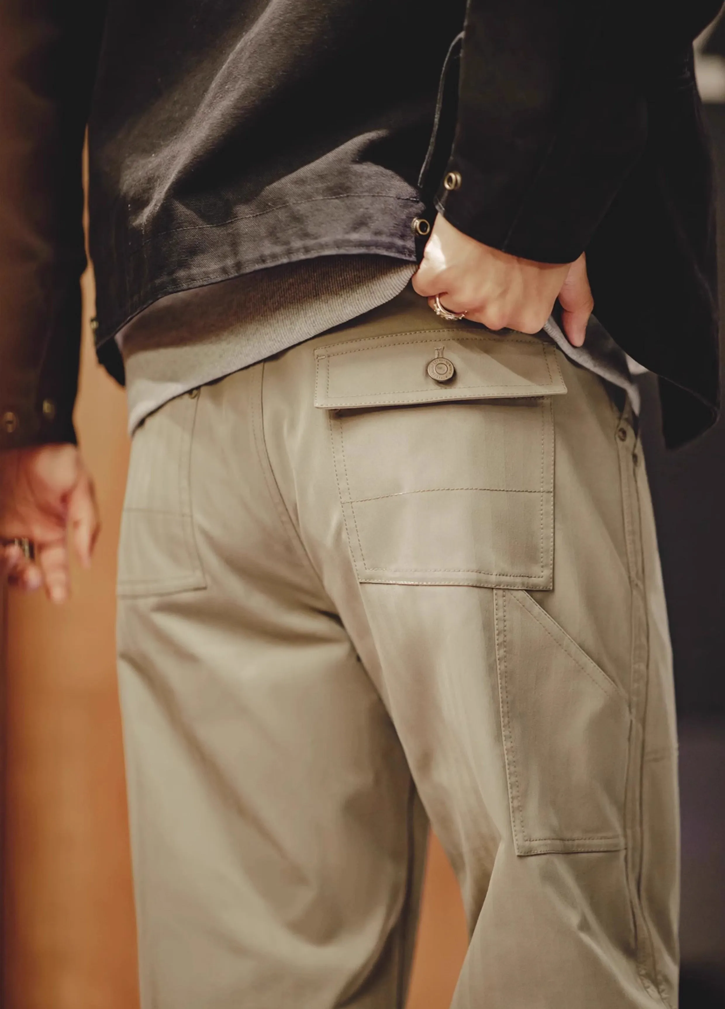 American Retro Double Knee Stitching Multi-Pocket Men's Trousers
