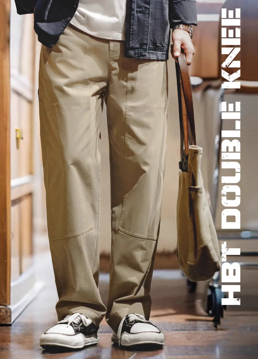 American Retro Double Knee Stitching Multi-Pocket Men's Trousers