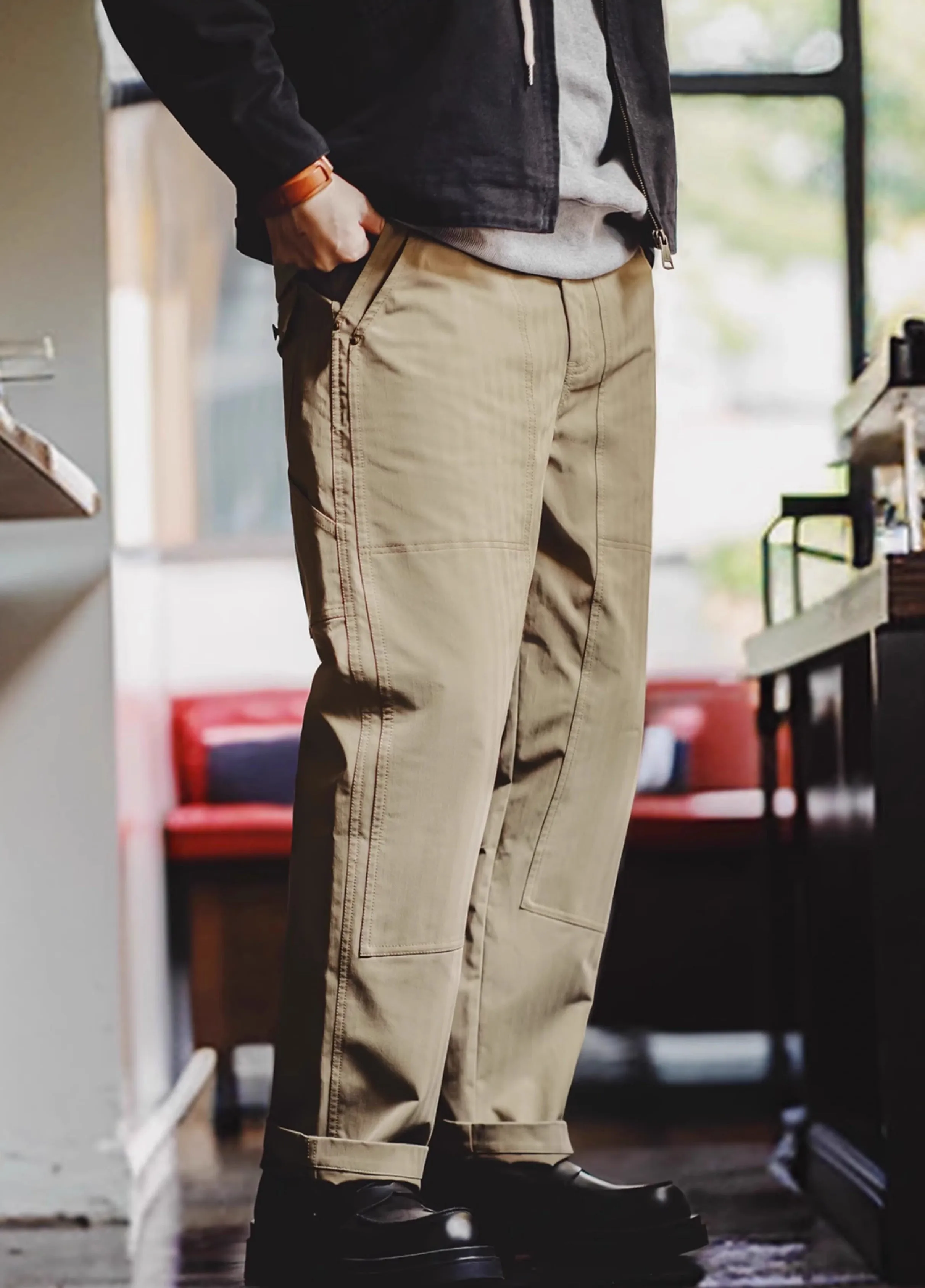American Retro Double Knee Stitching Multi-Pocket Men's Trousers