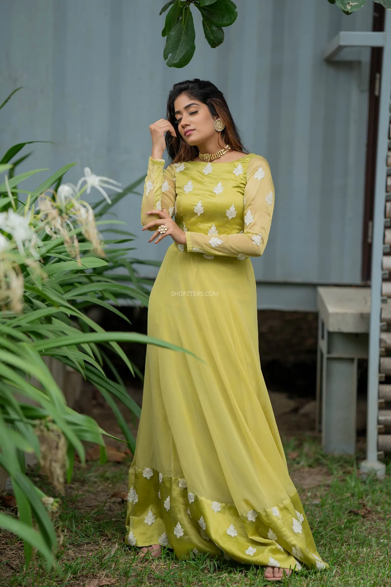 Apple Green Full Hand Crop Top & Skirt With Embroidery & Sequins