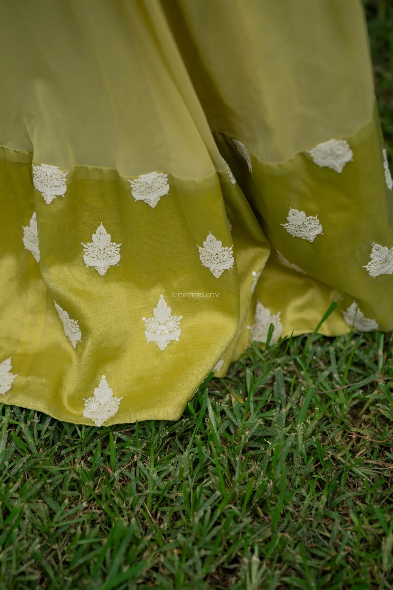 Apple Green Full Hand Crop Top & Skirt With Embroidery & Sequins