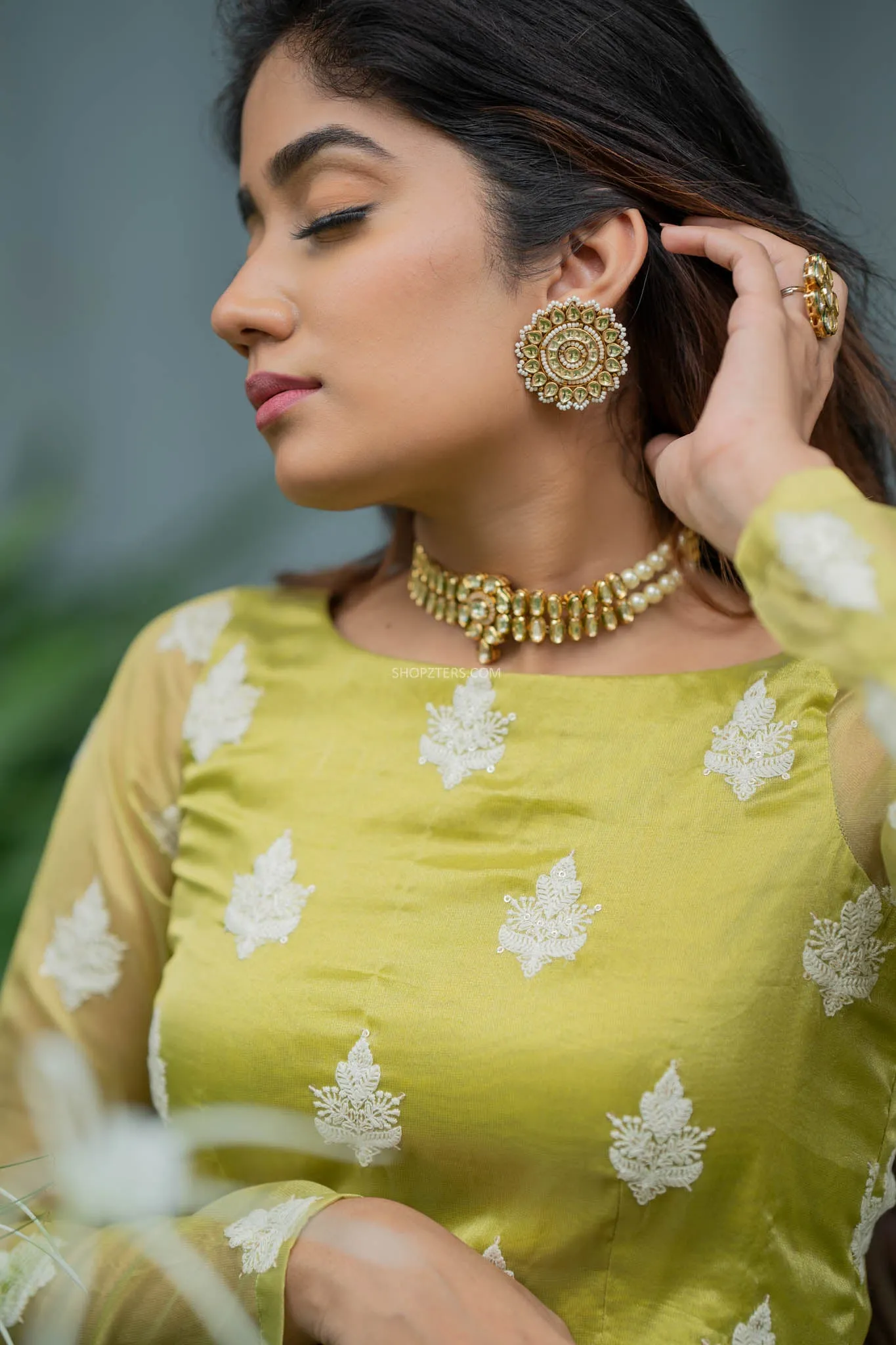 Apple Green Full Hand Crop Top & Skirt With Embroidery & Sequins