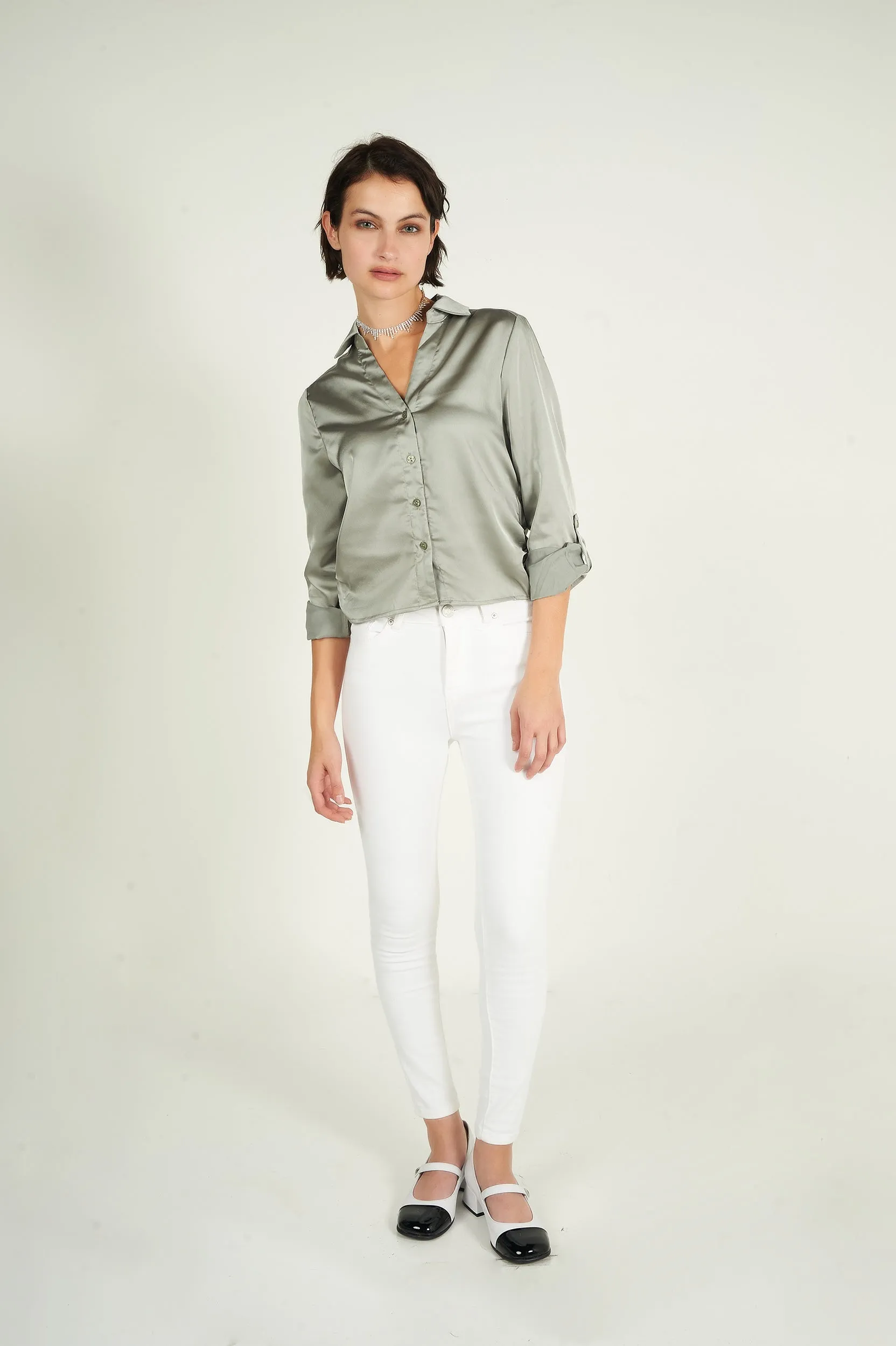 Blouse courte en satin - CARMELA-U - (E-B2)