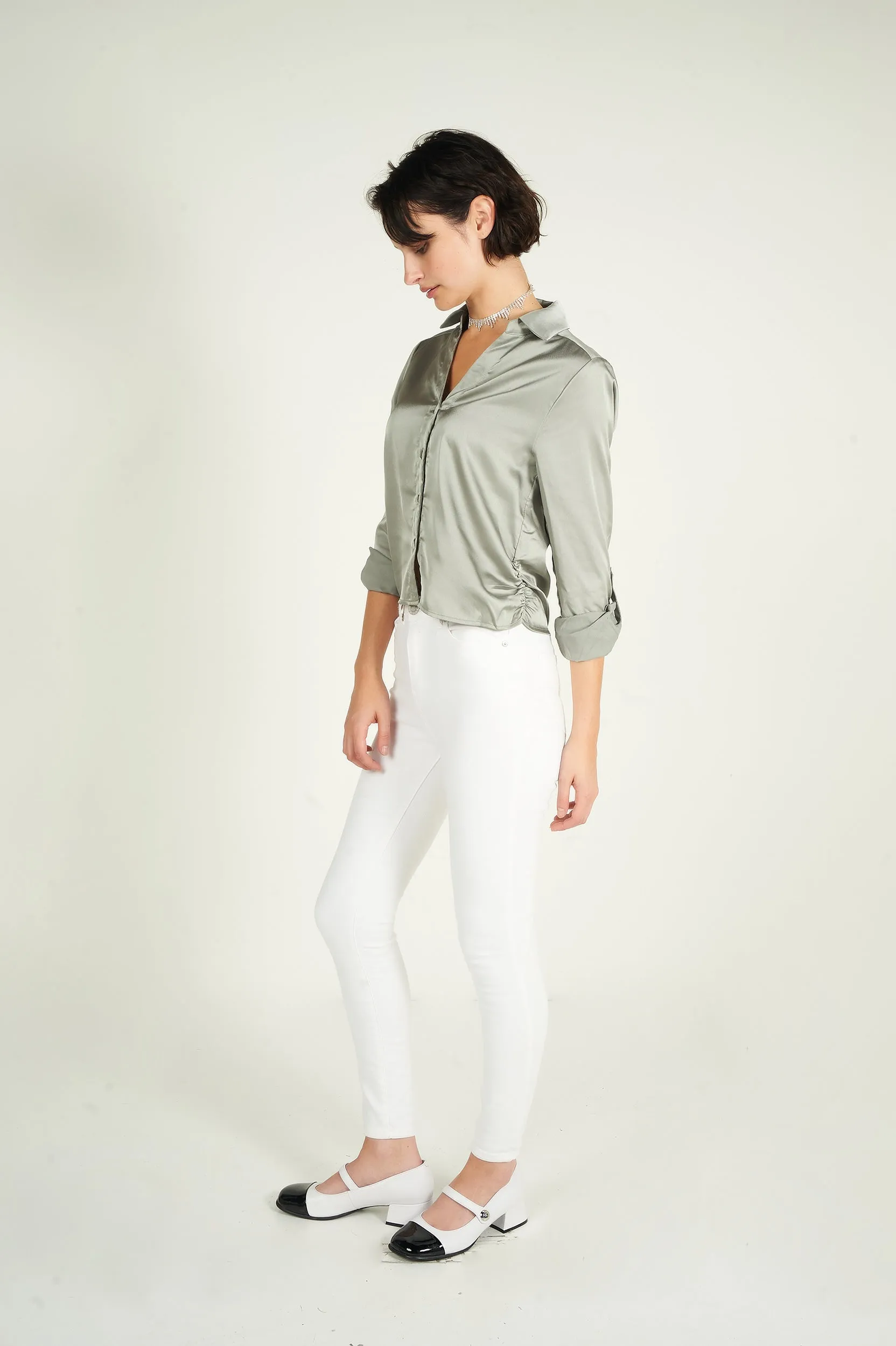 Blouse courte en satin - CARMELA-U - (E-B2)