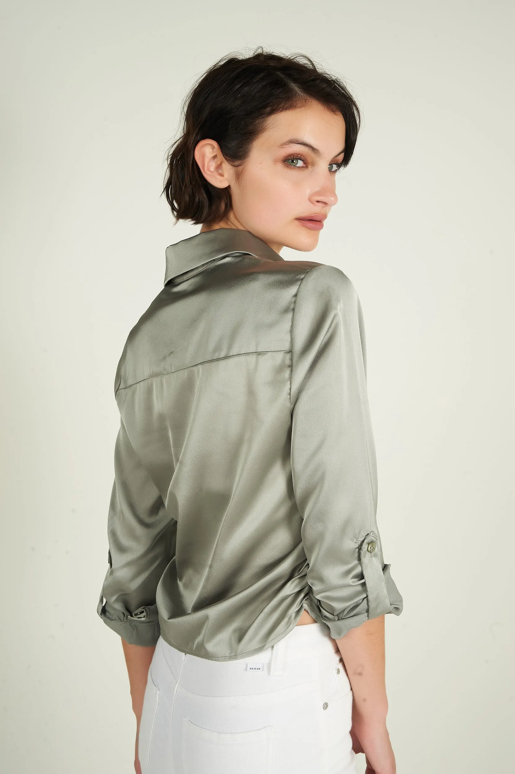 Blouse courte en satin - CARMELA-U - (E-B2)