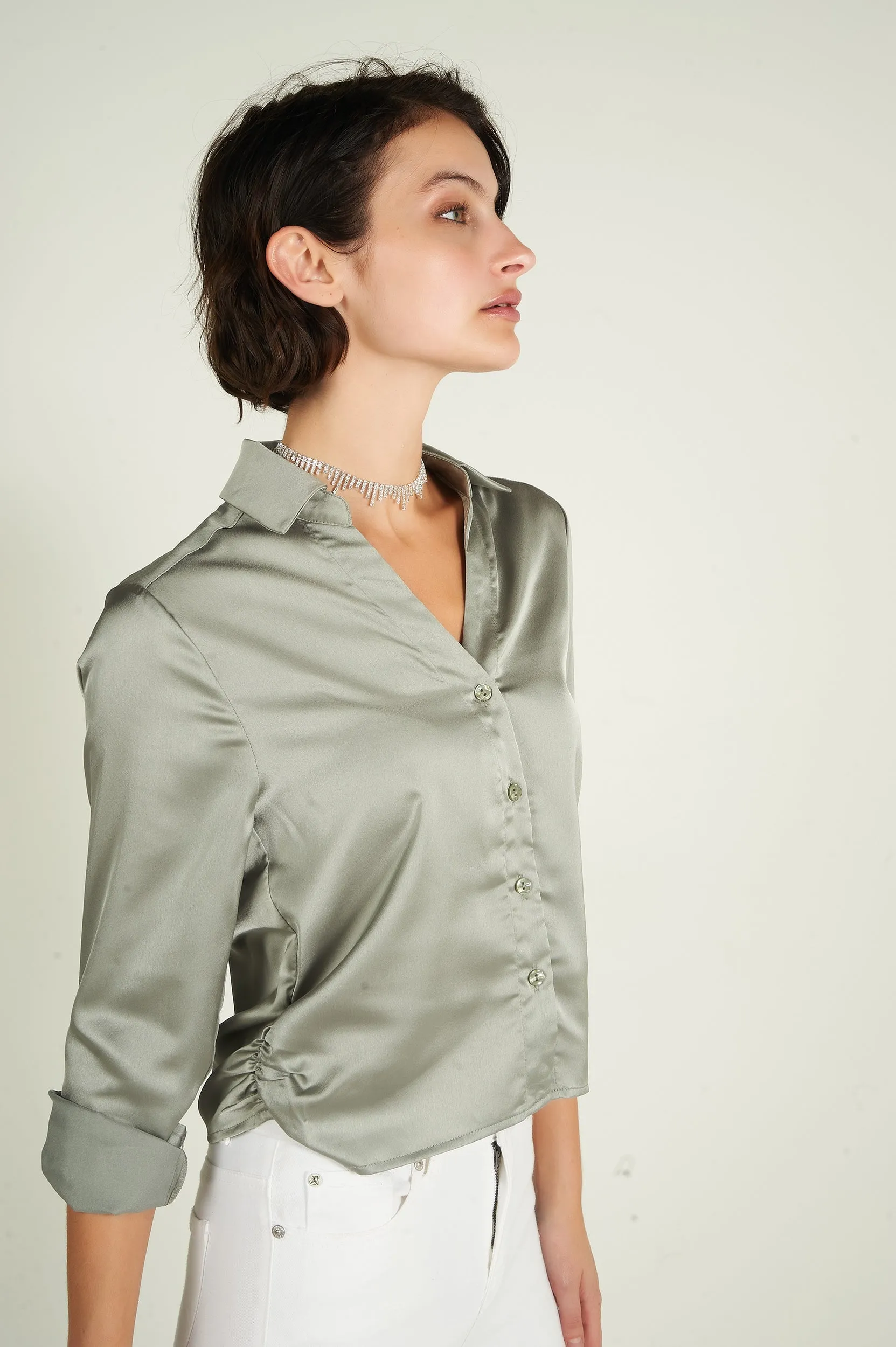 Blouse courte en satin - CARMELA-U - (E-B2)
