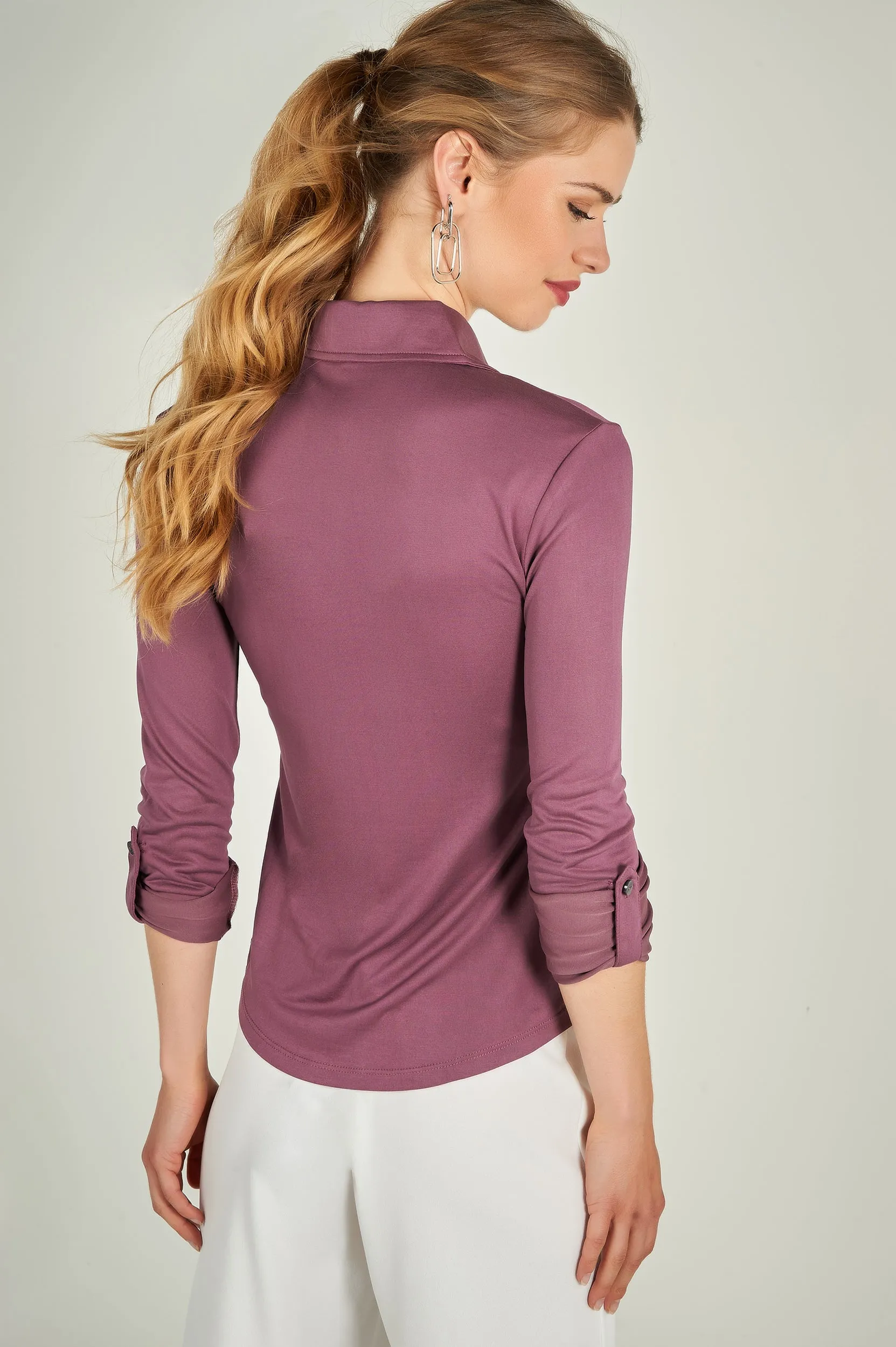 Blouse froncée à manches trois-quarts - LEONCIA-V2 - (E-B16) - VENTE FINALE