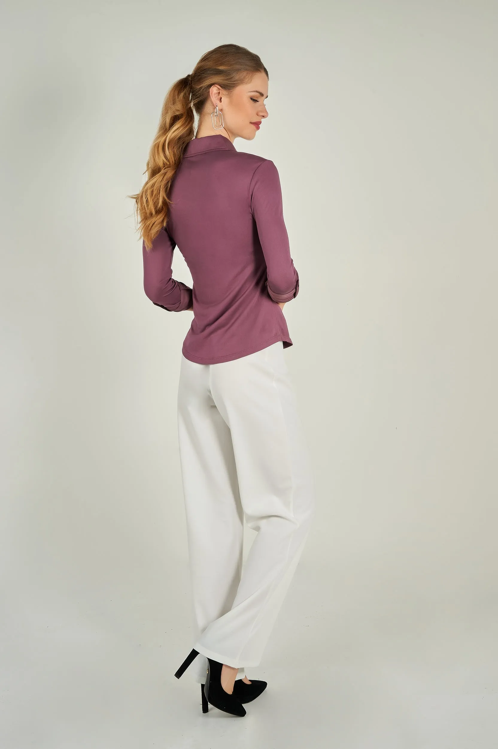 Blouse froncée à manches trois-quarts - LEONCIA-V2 - (E-B16) - VENTE FINALE