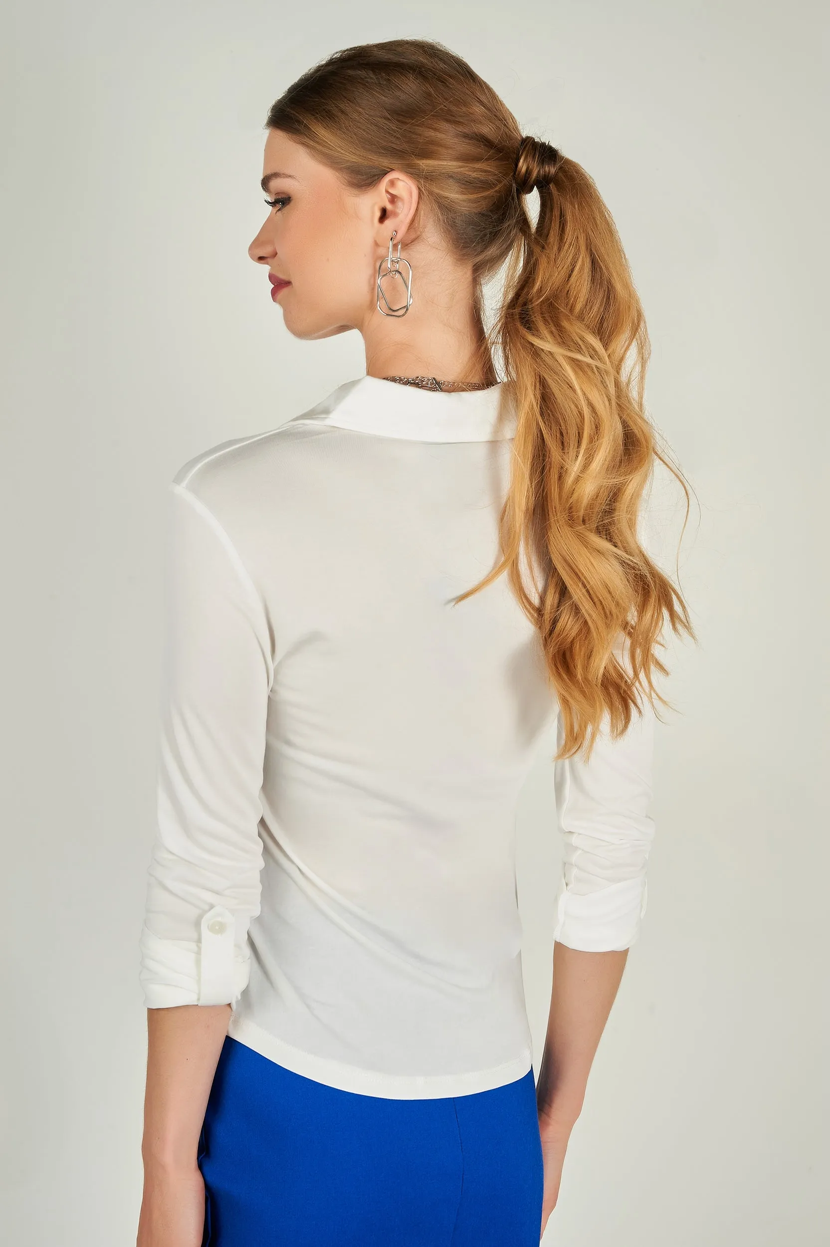 Blouse froncée à manches trois-quarts - LEONCIA-V2 - (E-B16) - VENTE FINALE