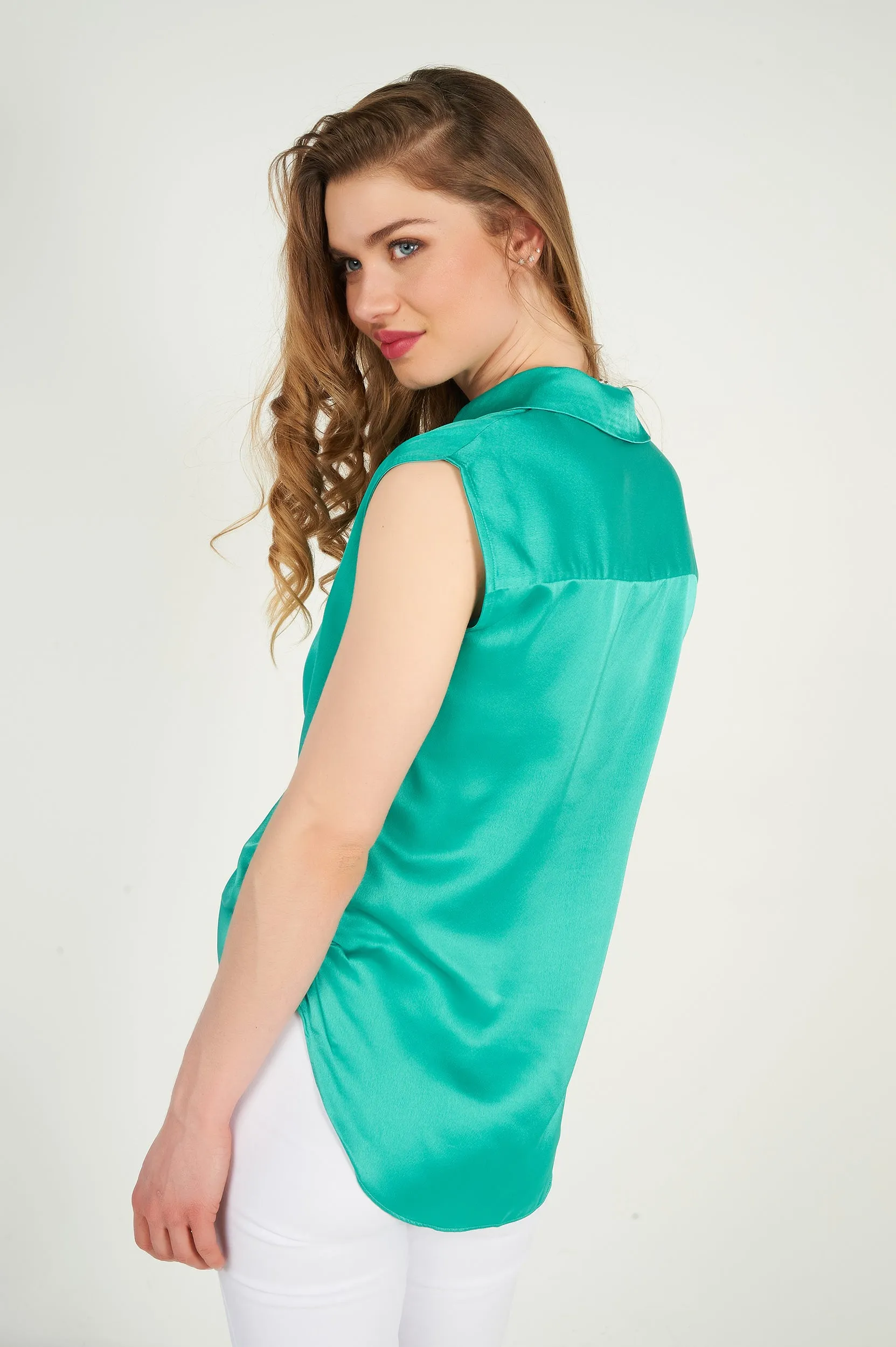 Blouse sans manches en satin - KASIA-W1 - (E-B1) - VENTE FINALE