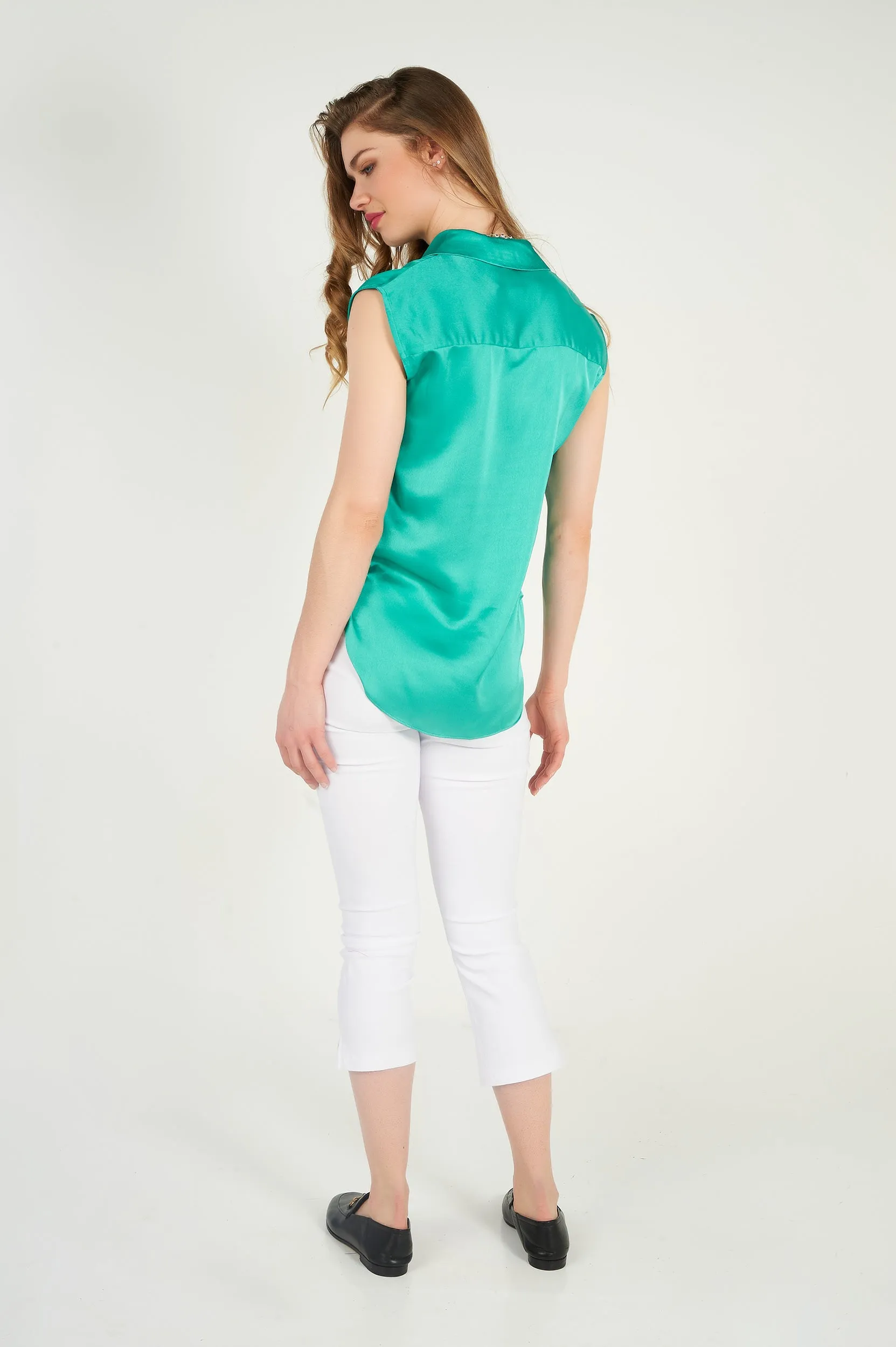 Blouse sans manches en satin - KASIA-W1 - (E-B1) - VENTE FINALE