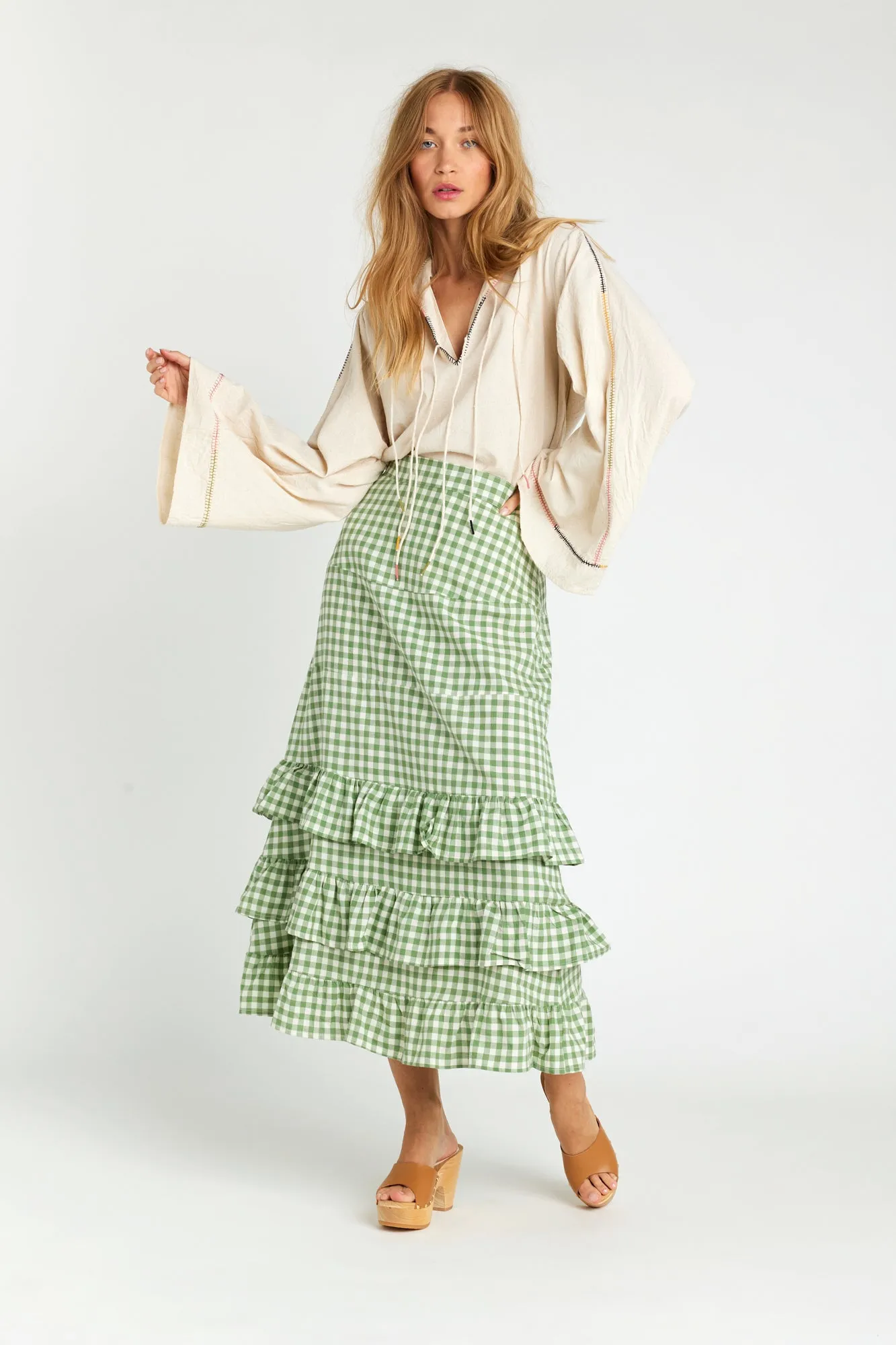 Blouse surpiquée beige Pondichéry