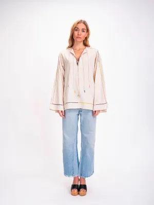 Blouse surpiquée beige Pondichéry