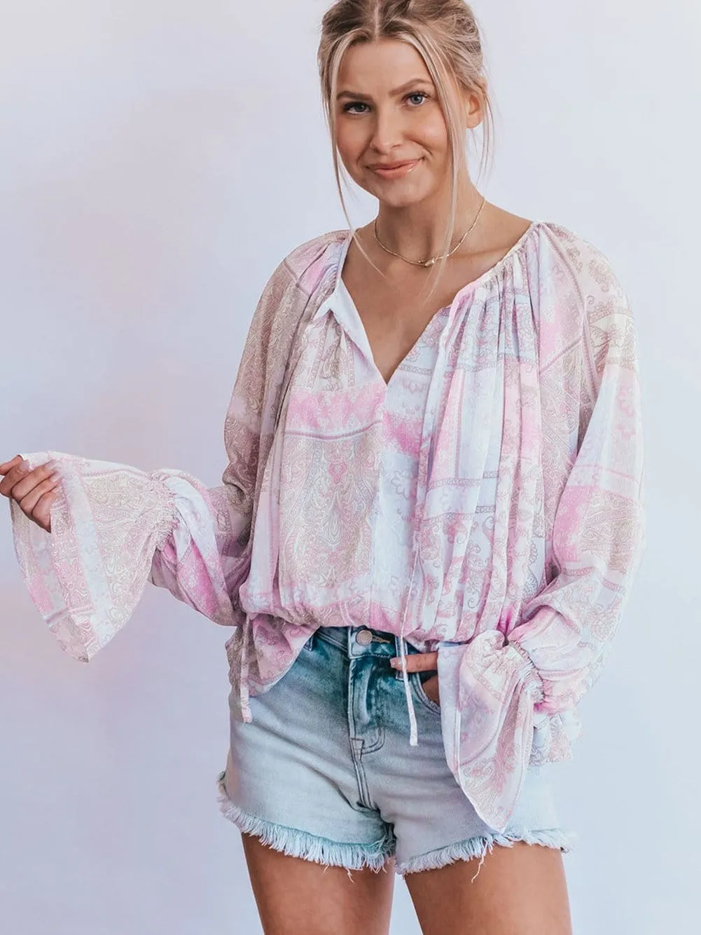Boho Chic Purple Ruffle Sleeve Peplum Blouse