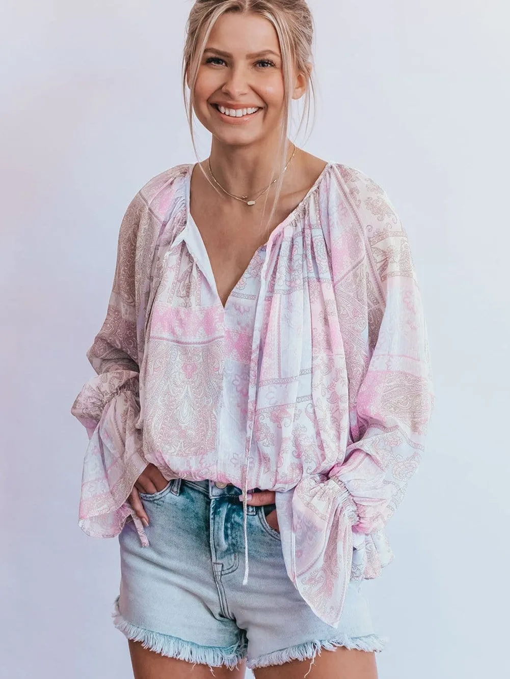 Boho Chic Purple Ruffle Sleeve Peplum Blouse