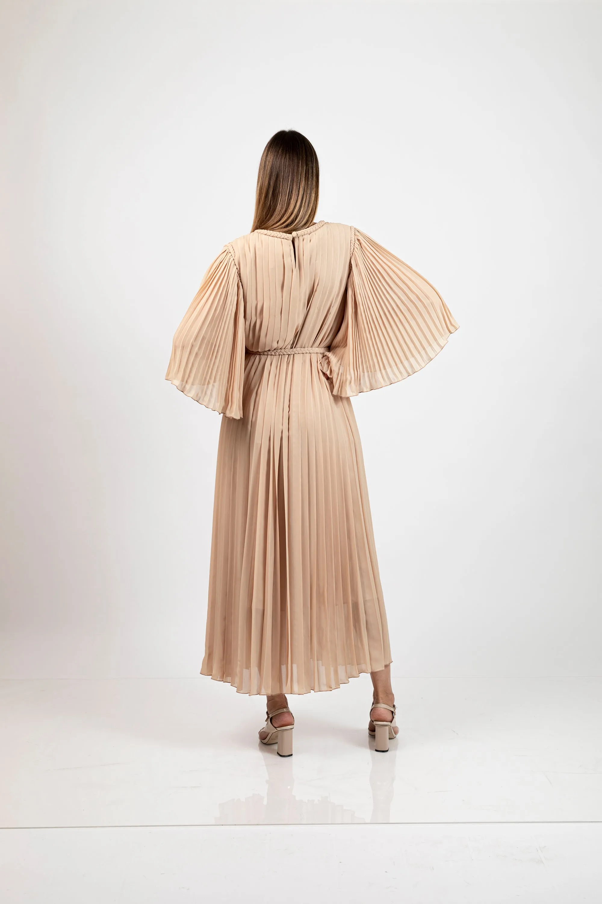 Brown Chiffon Layered Pleated Kaftan - PS-NO.09