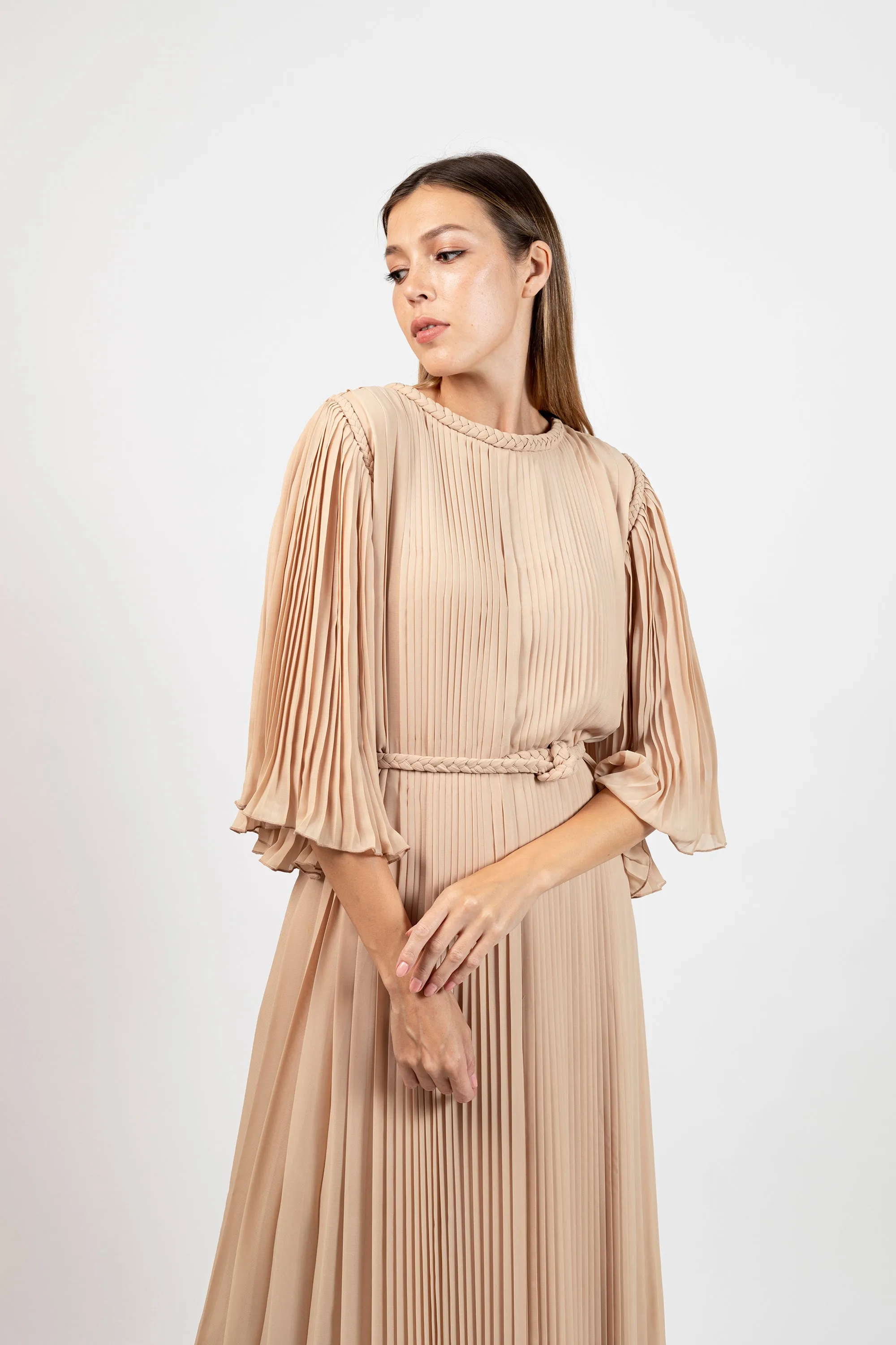 Brown Chiffon Layered Pleated Kaftan - PS-NO.09