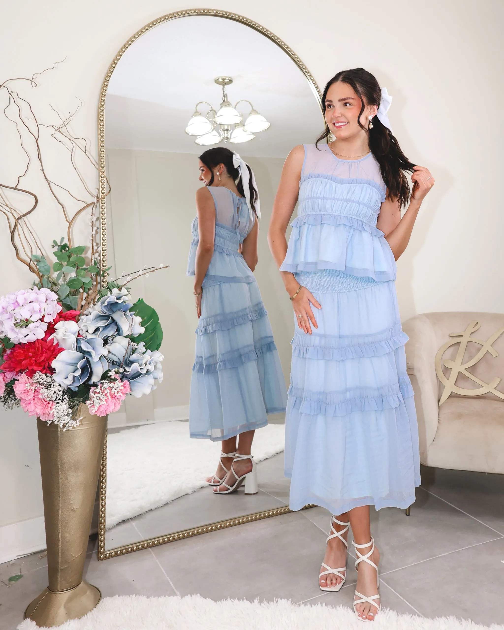 Chiffon Skies Smocked Midi Skirt