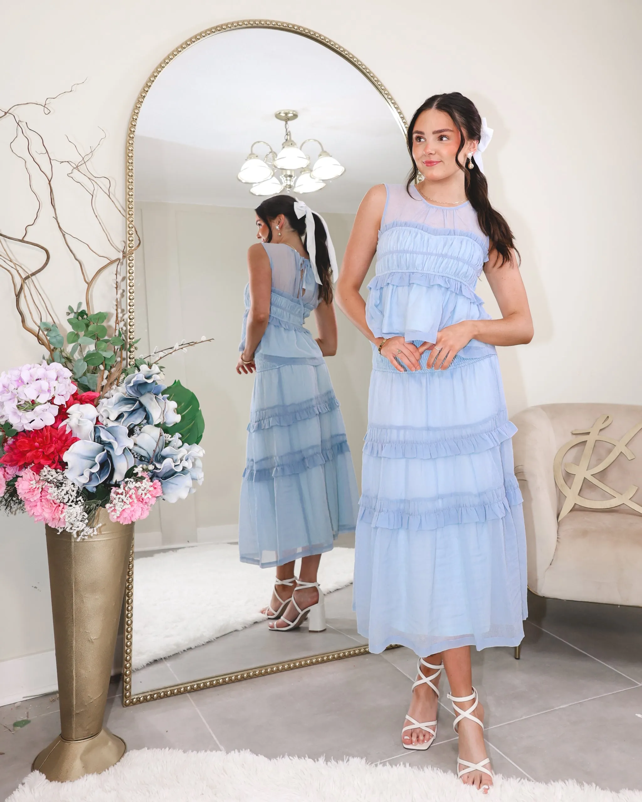 Chiffon Skies Smocked Midi Skirt