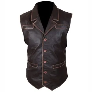 Distressed Brown Lightweight Leather Vest for Men