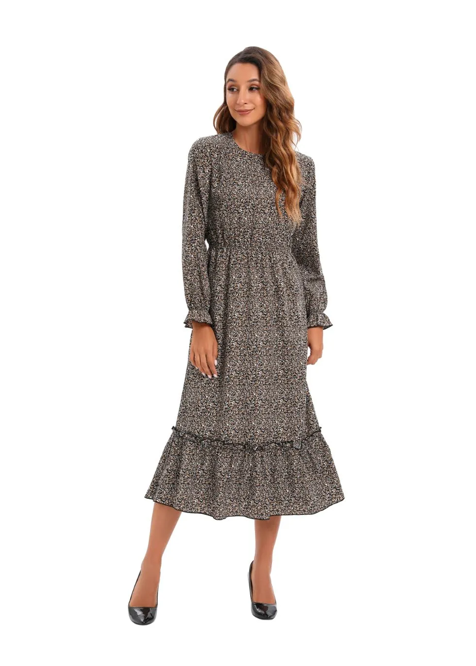 Elegant Modest Long Sleeve Print Dress