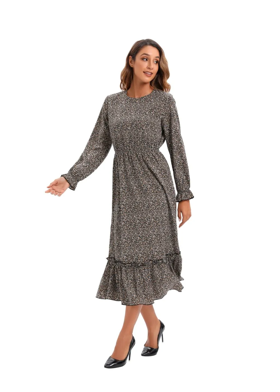 Elegant Modest Long Sleeve Print Dress