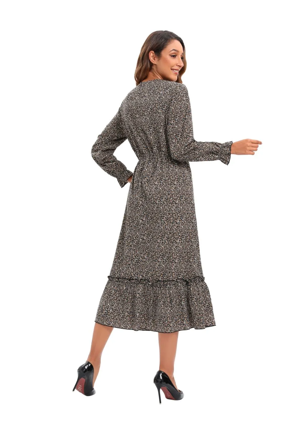Elegant Modest Long Sleeve Print Dress