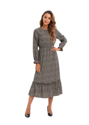 Elegant Modest Long Sleeve Print Dress