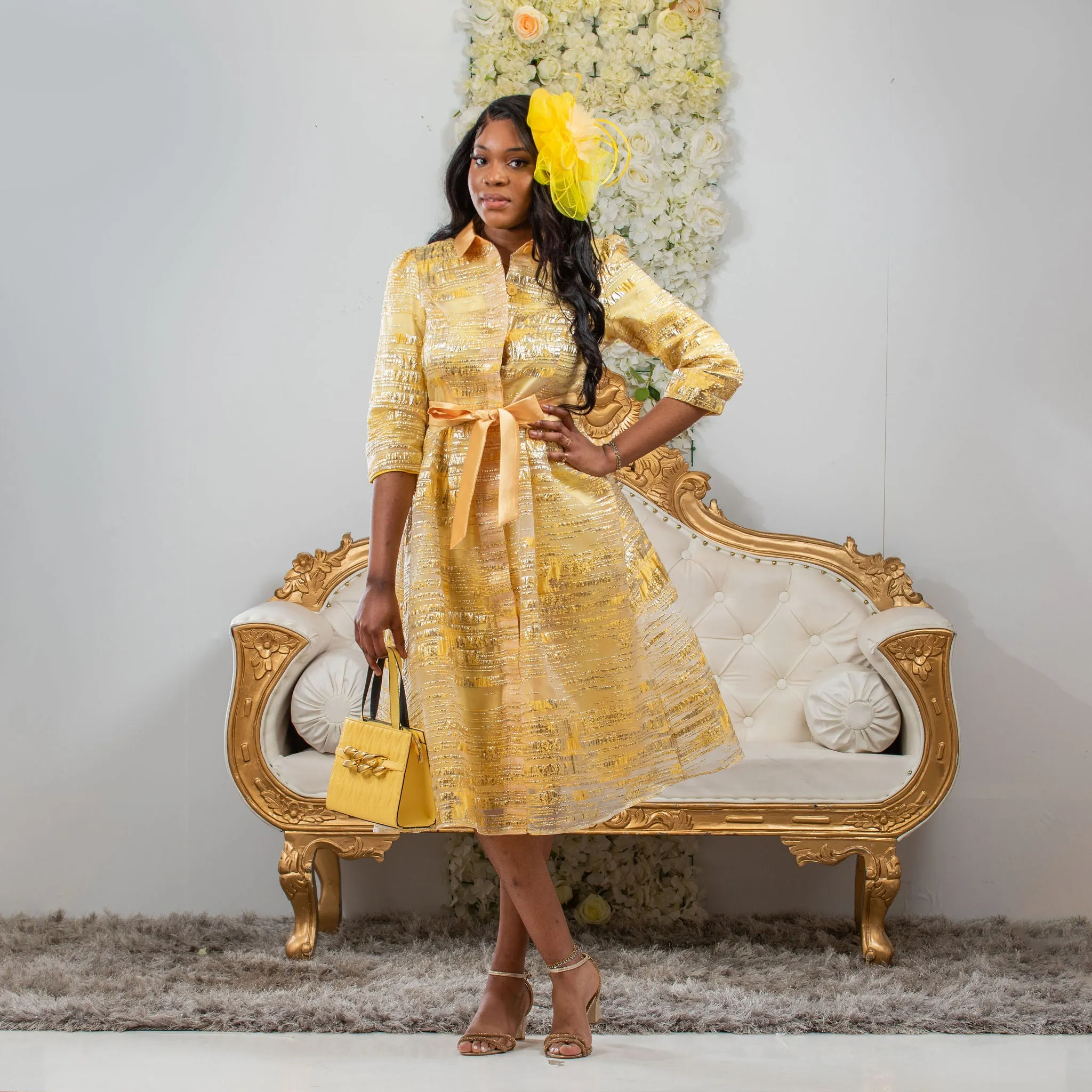Flattering Fit & Flare Yellow Occasion Dress